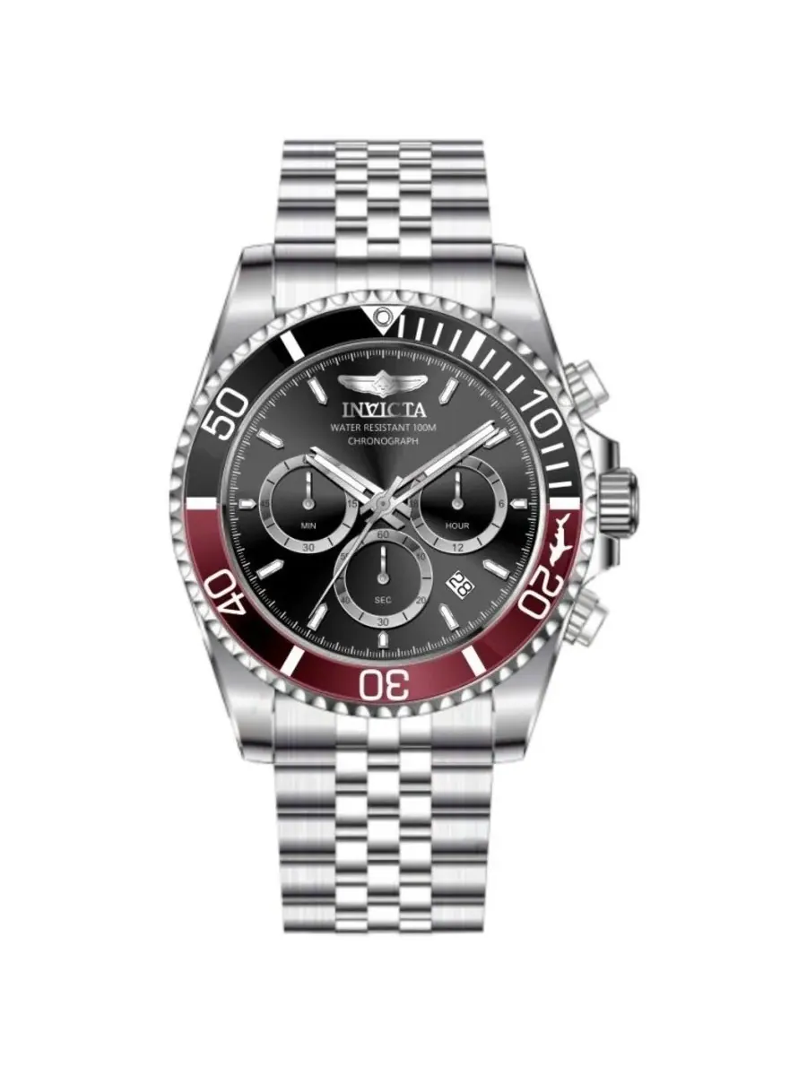 Мужские часы Invicta Pro Diver Chronograph GMT Quartz с черным циферблатом и безелем «Кока-кола» — изображение 1 из 1