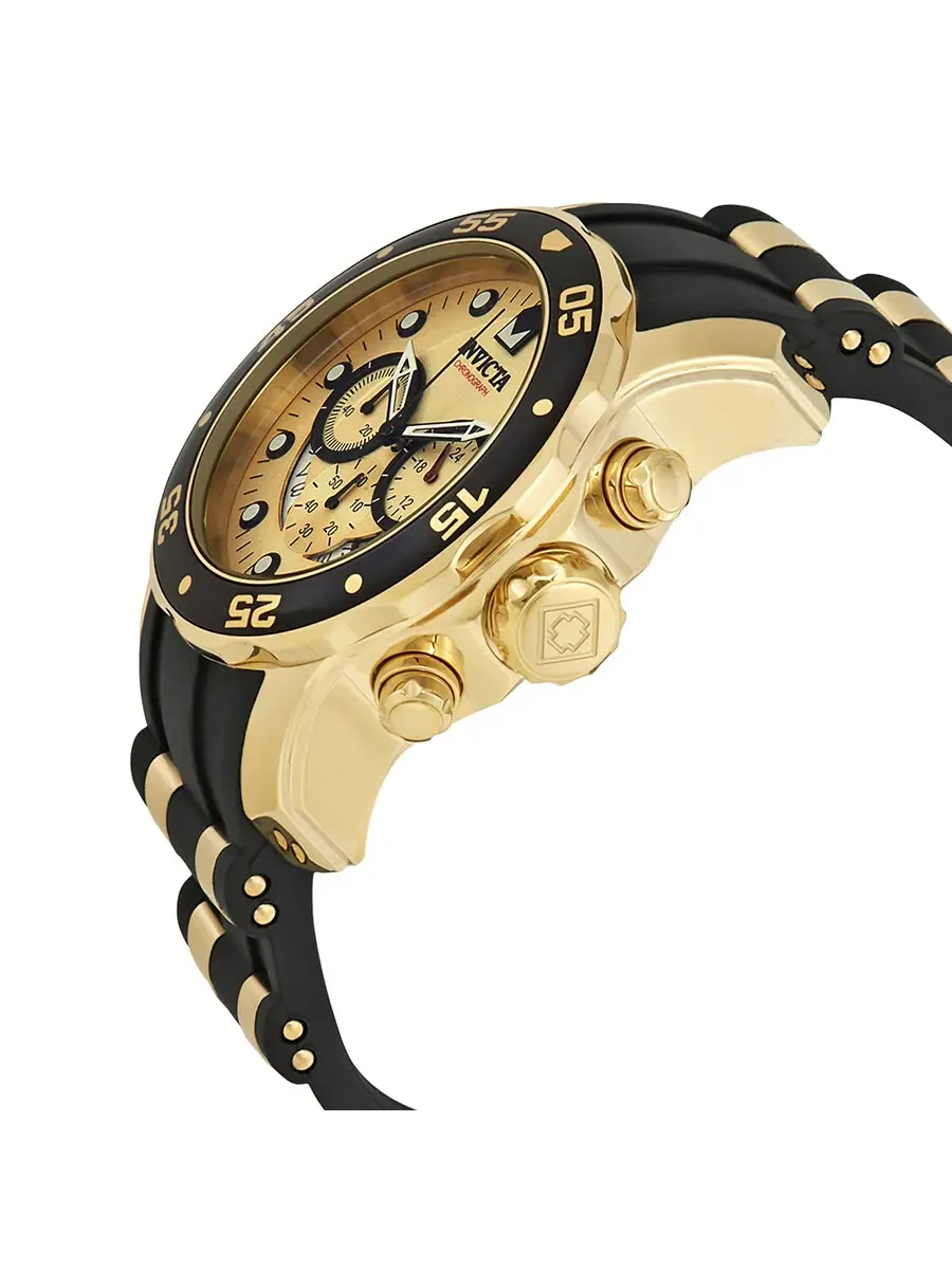 Мужские часы Invicta Pro Diver Chronograph с золотым циферблатом и черным полиуретановым ремешком — изображение 2 из 3