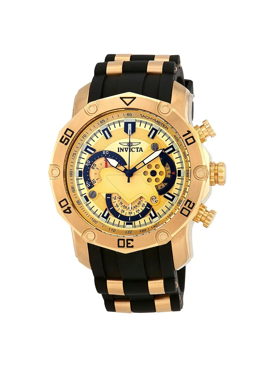 Мужские часы Invicta Pro Diver Chronograph с золотым циферблатом 23427 — изображение 1 из 3, оттенок желтый золотистый