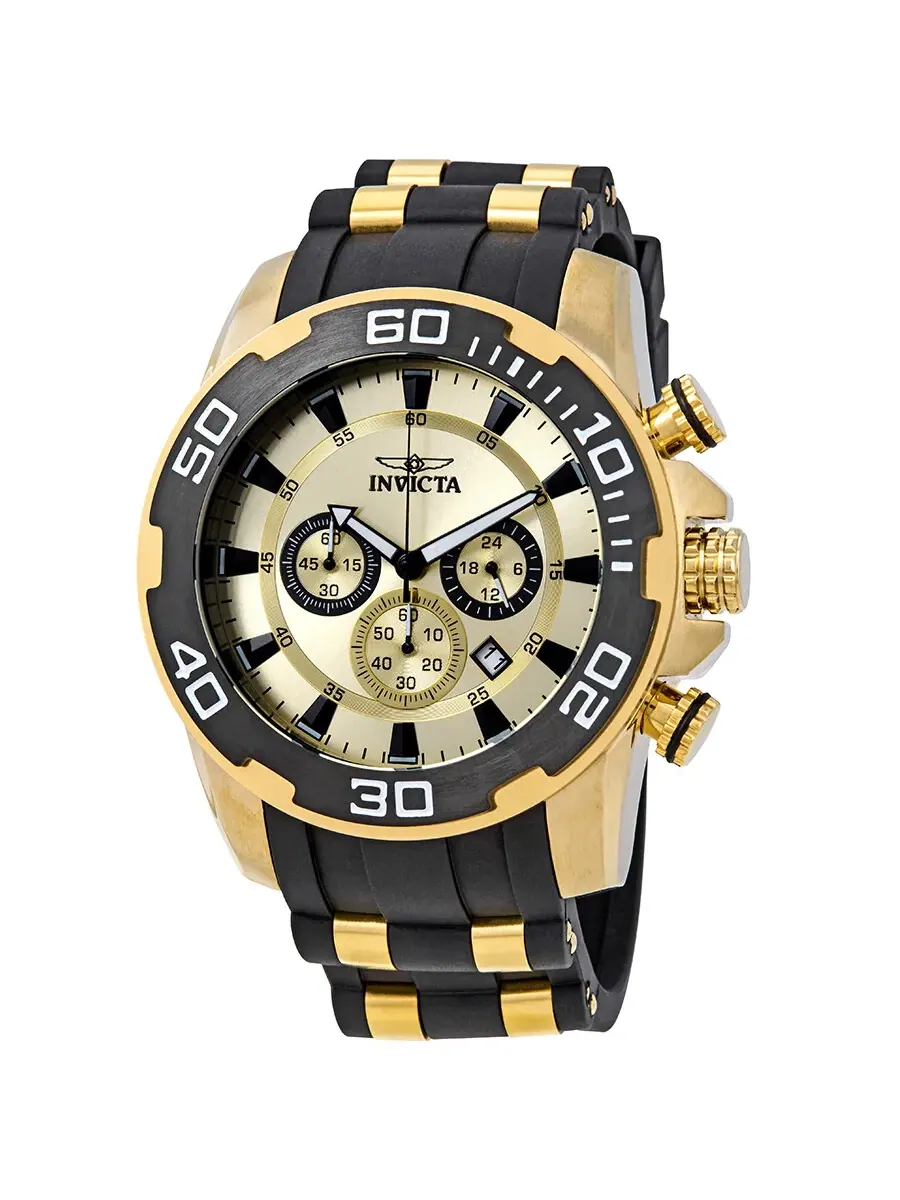 Мужские часы Invicta Pro Diver Chronograph с золотым циферблатом 22346 — изображение 1 из 3, оттенок желтый золотистый