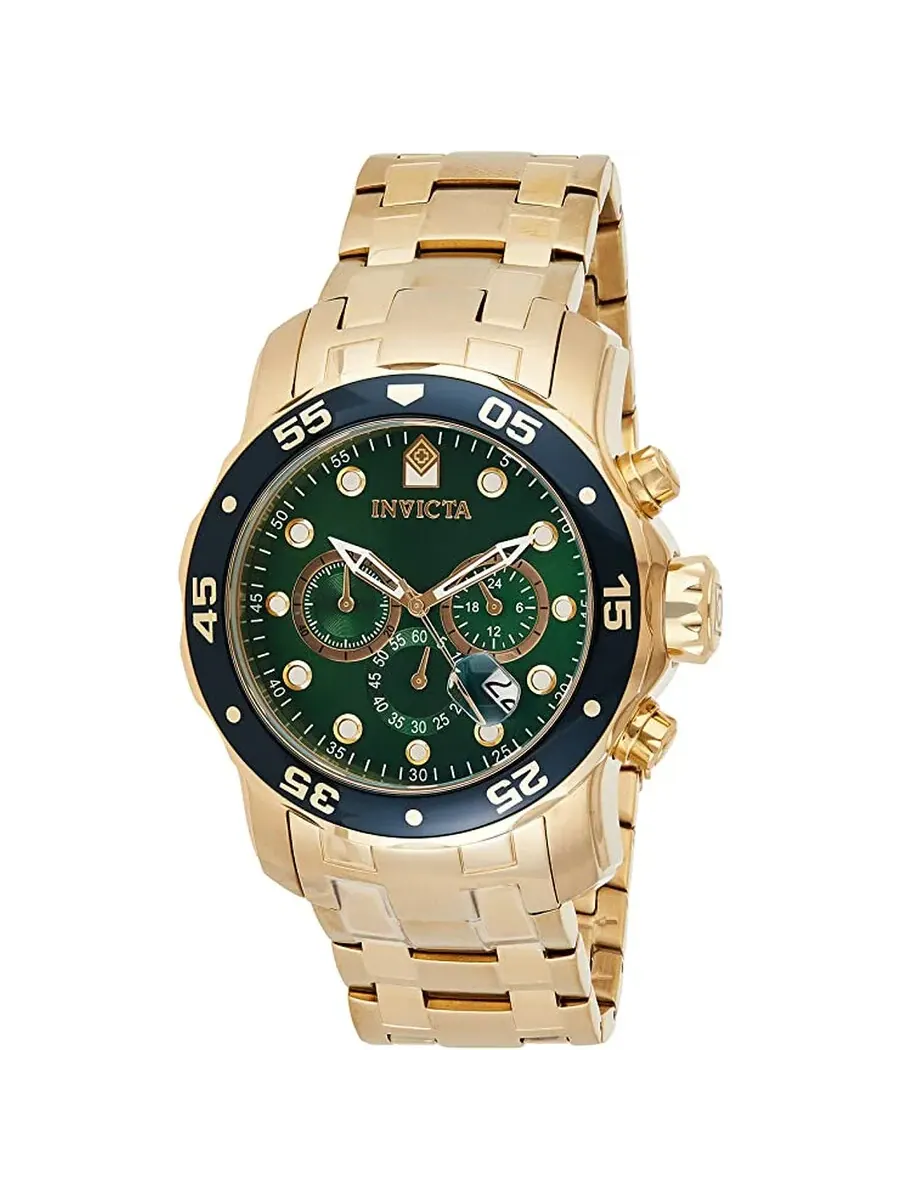 Мужские часы Invicta Pro Diver Chronograph с зеленым циферблатом и позолотой 18 карат, артикул 0075 — изображение 1 из 2