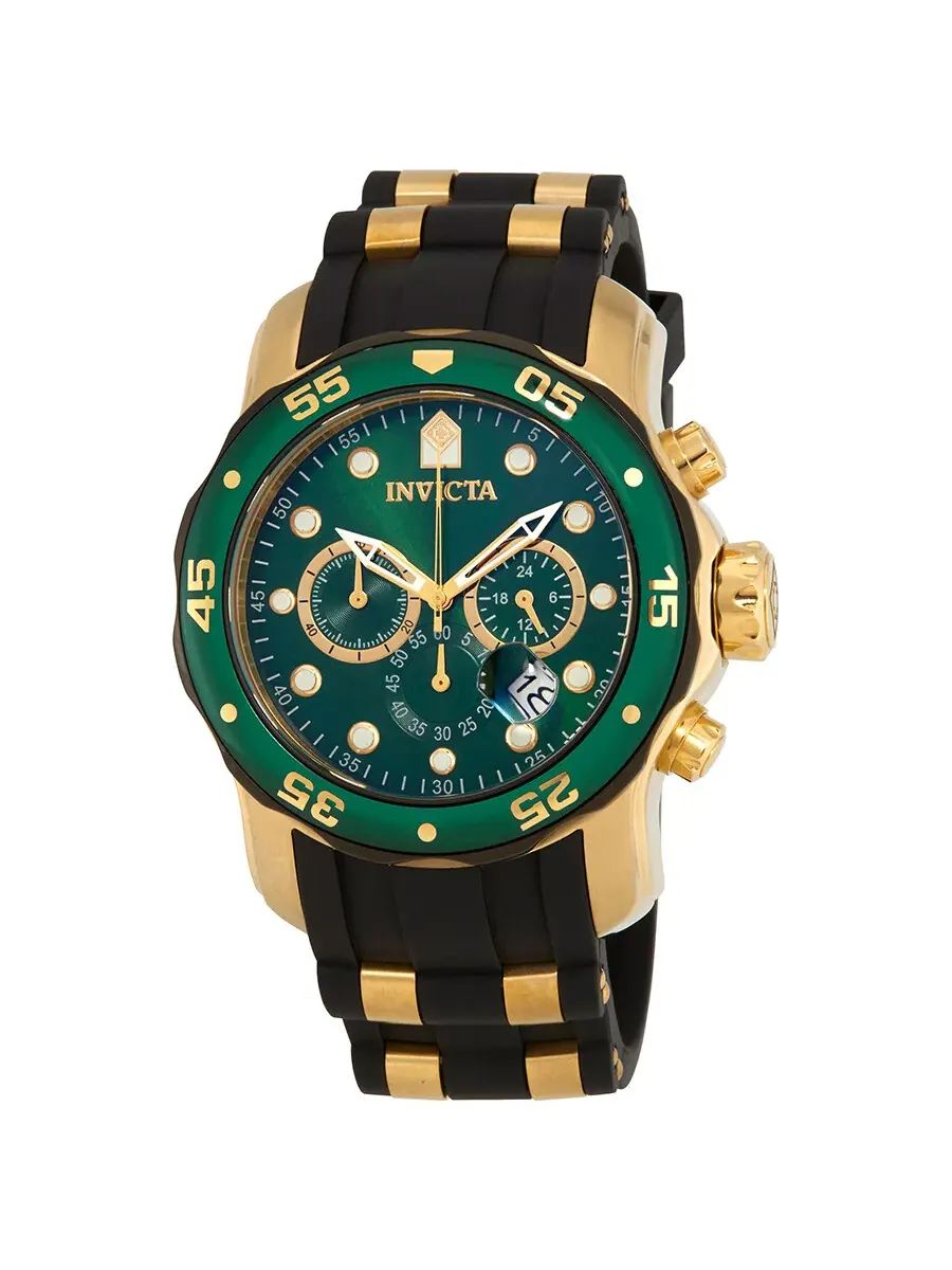 Мужские часы Invicta Pro Diver Chronograph с зеленым циферблатом и черным полиуретановым ремешком — изображение 1 из 2