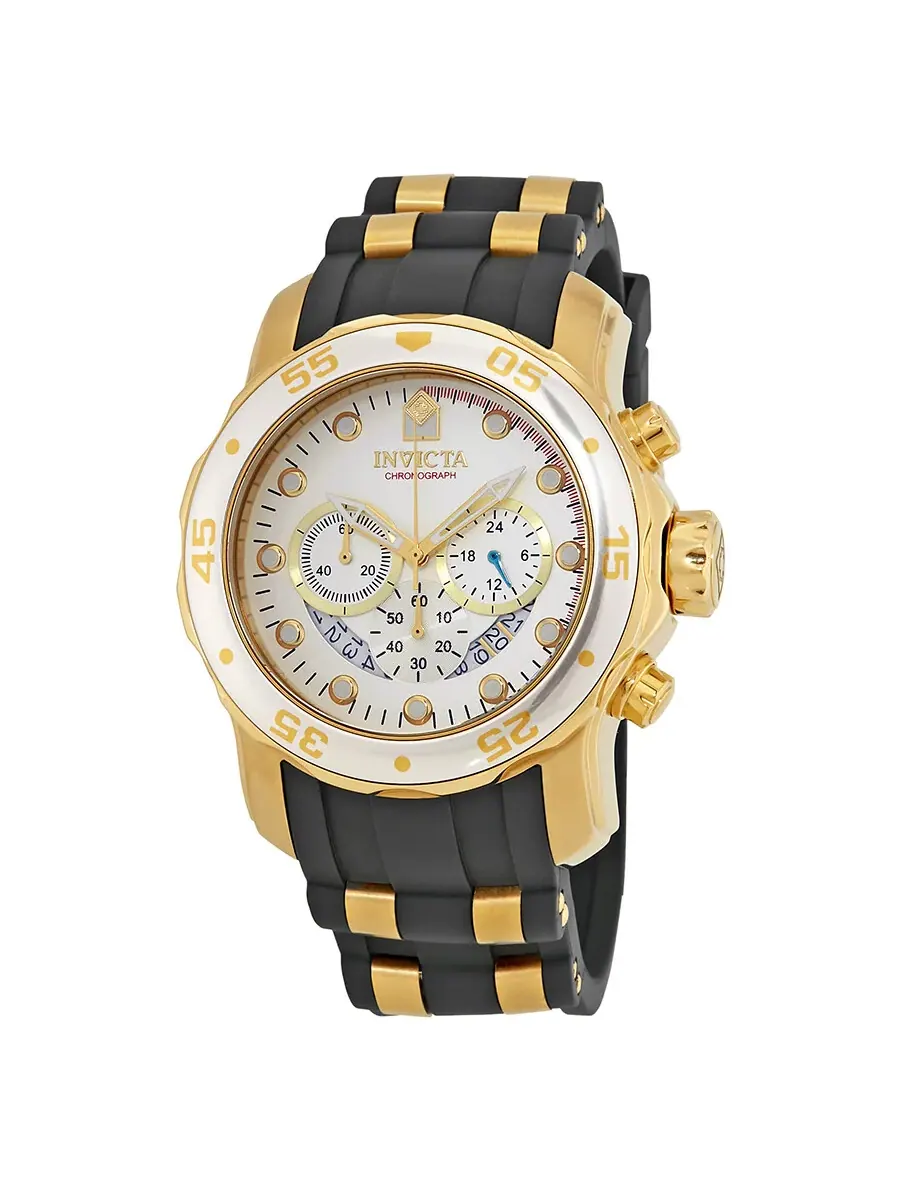 Мужские часы Invicta Pro Diver Chronograph с серебристым циферблатом и черным полиуретановым — изображение 1 из 3