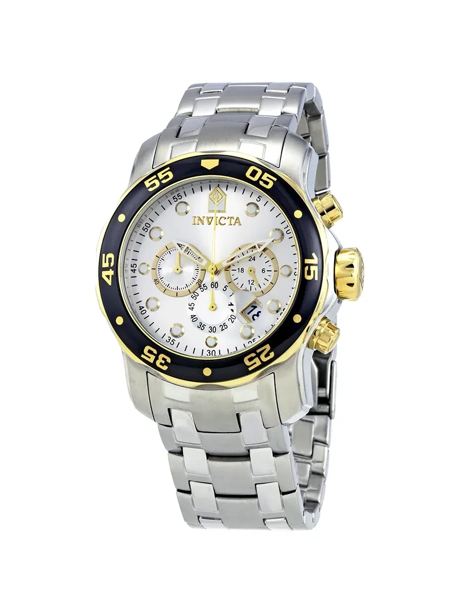 Мужские часы Invicta Pro Diver Chronograph с серебристым циферблатом 80040 — изображение 1 из 3, оттенок черный
