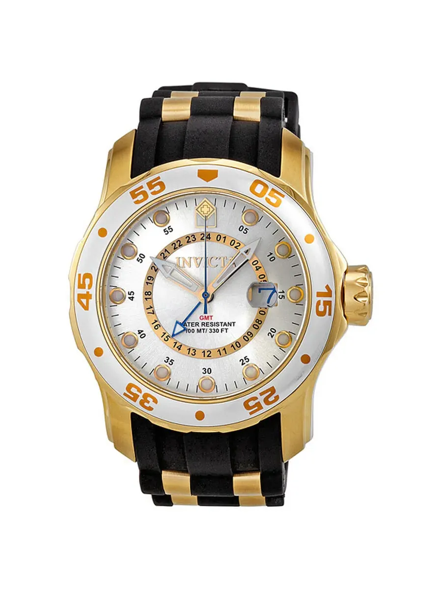 Мужские часы Invicta Pro Diver GMT с серебристым циферблатом 6995 — изображение 1 из 4, оттенок желтый золотистый