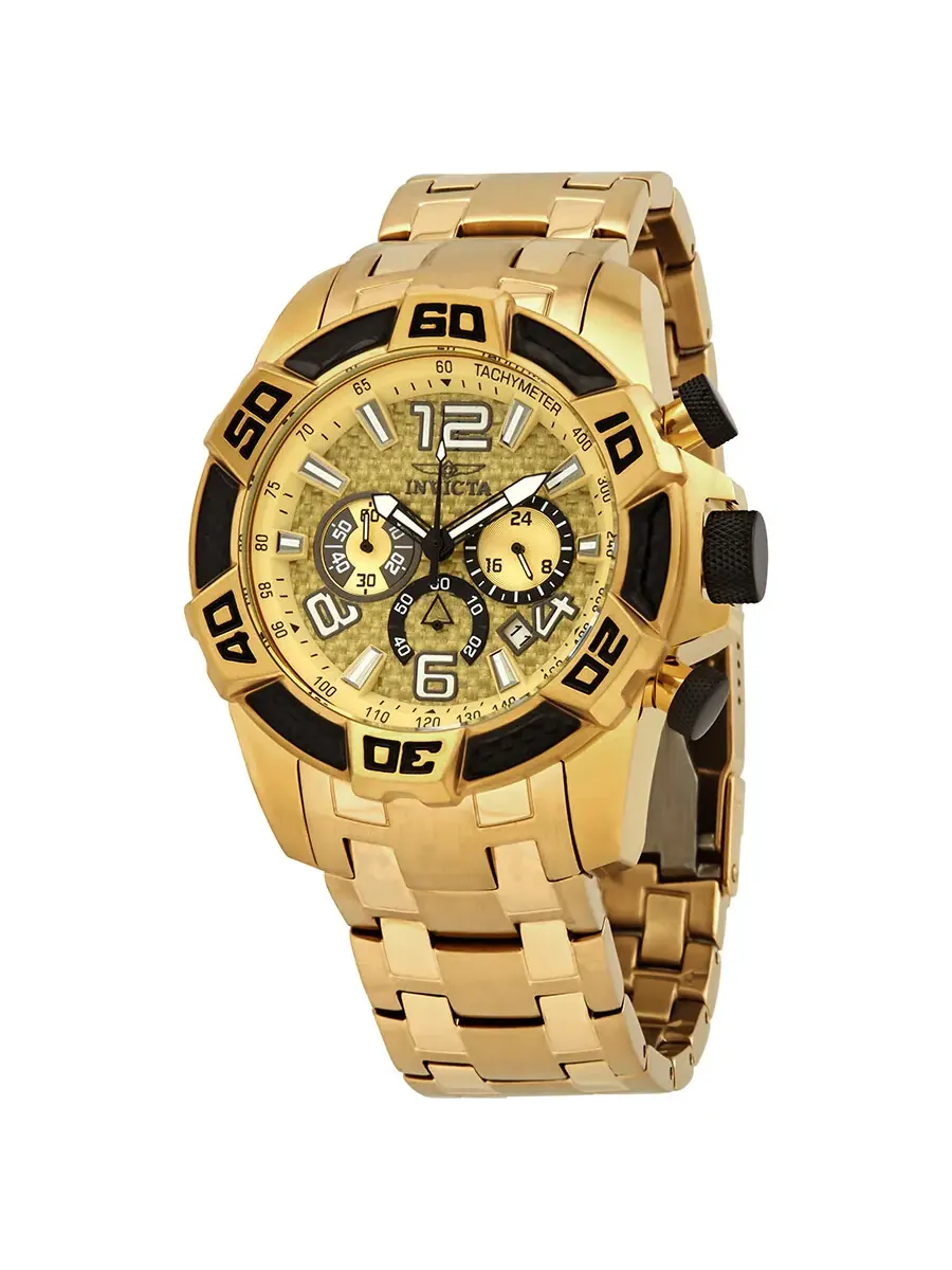 Мужские часы Invicta Pro Diver с хронографом и золотым циферблатом 25854 — изображение 1 из 3, оттенок золотистый
