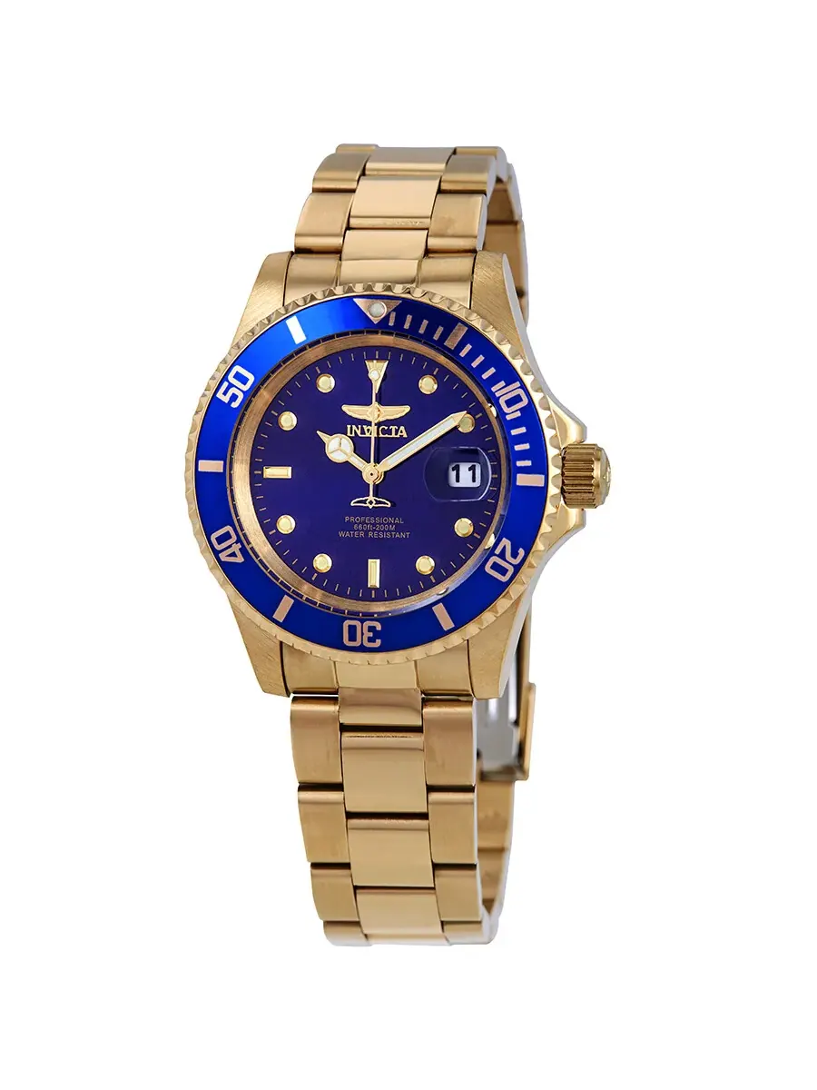 Мужские часы Invicta Pro Diver с золотым покрытием и синим циферблатом, 40 мм, модель 26974 — изображение 1 из 3