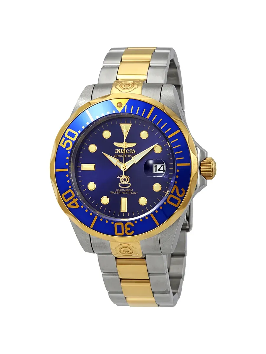 Мужские часы Invicta Pro Diver Grand Diver Automatic с синим циферблатом 3049 — изображение 1 из 3, оттенок желтый золотистый