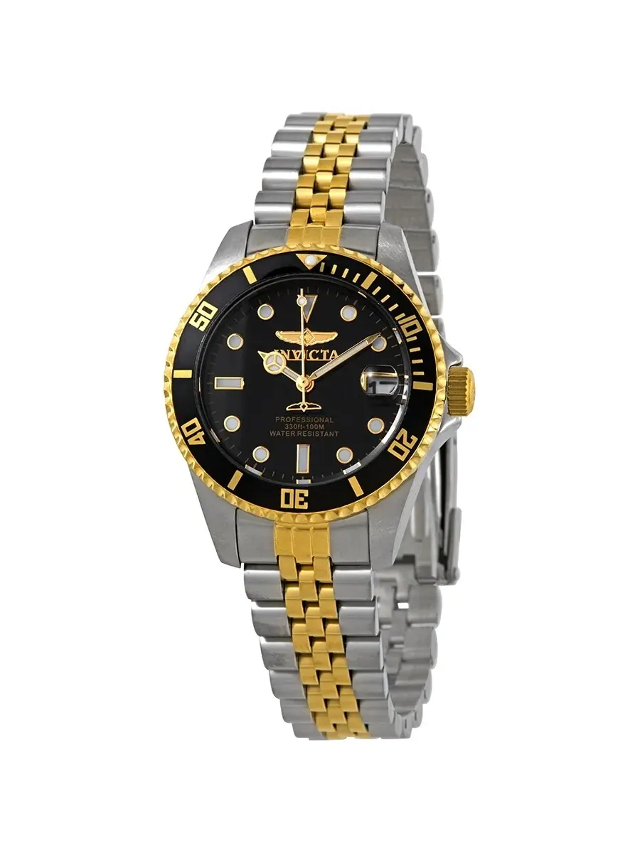Женские часы Invicta Pro Diver с кварцевым механизмом, черным циферблатом и двухцветным корпусом — изображение 1 из 3