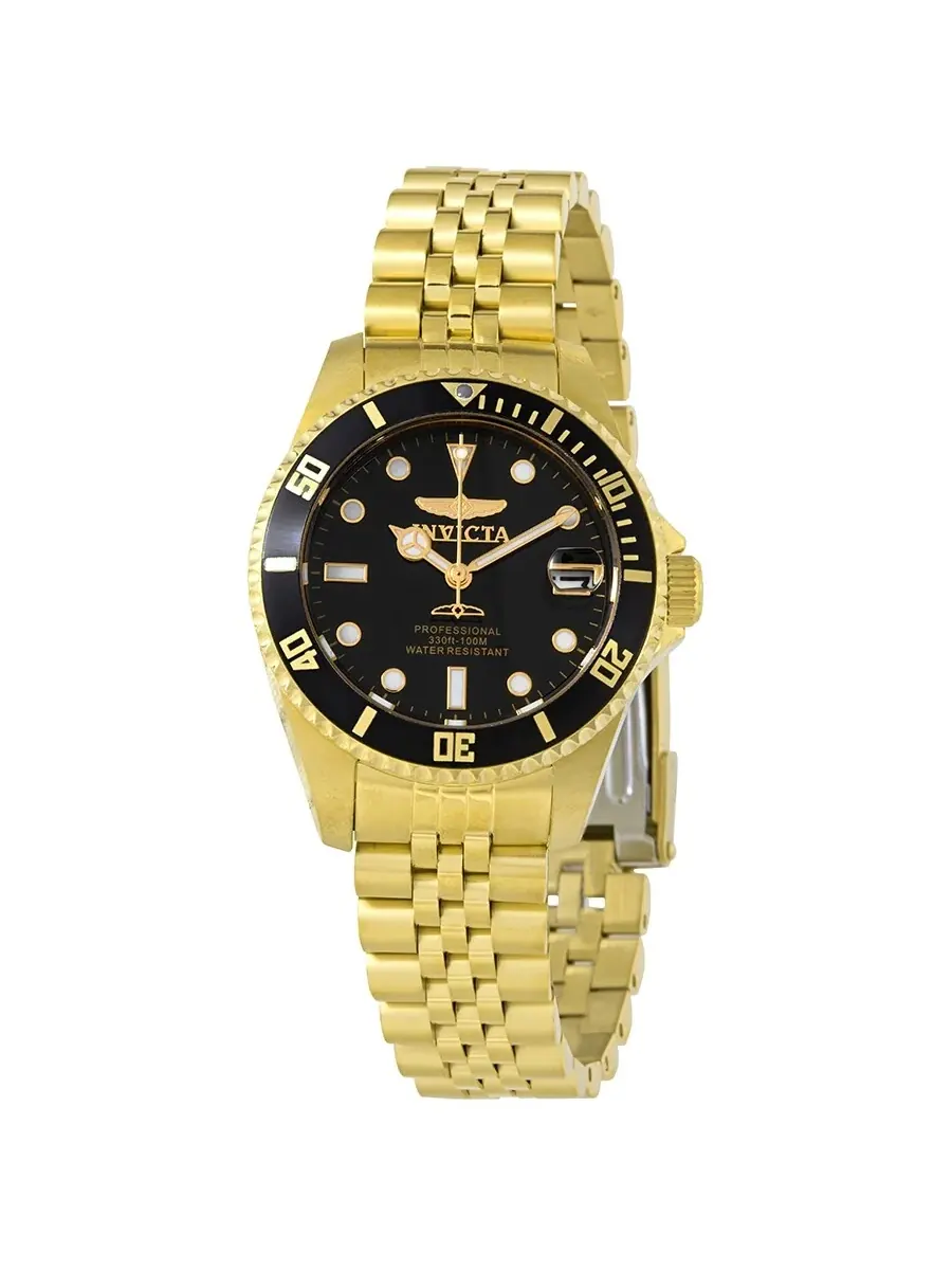 Женские часы Invicta Pro Diver Quartz с черным циферблатом 29190 — изображение 1 из 3, оттенок золотистый