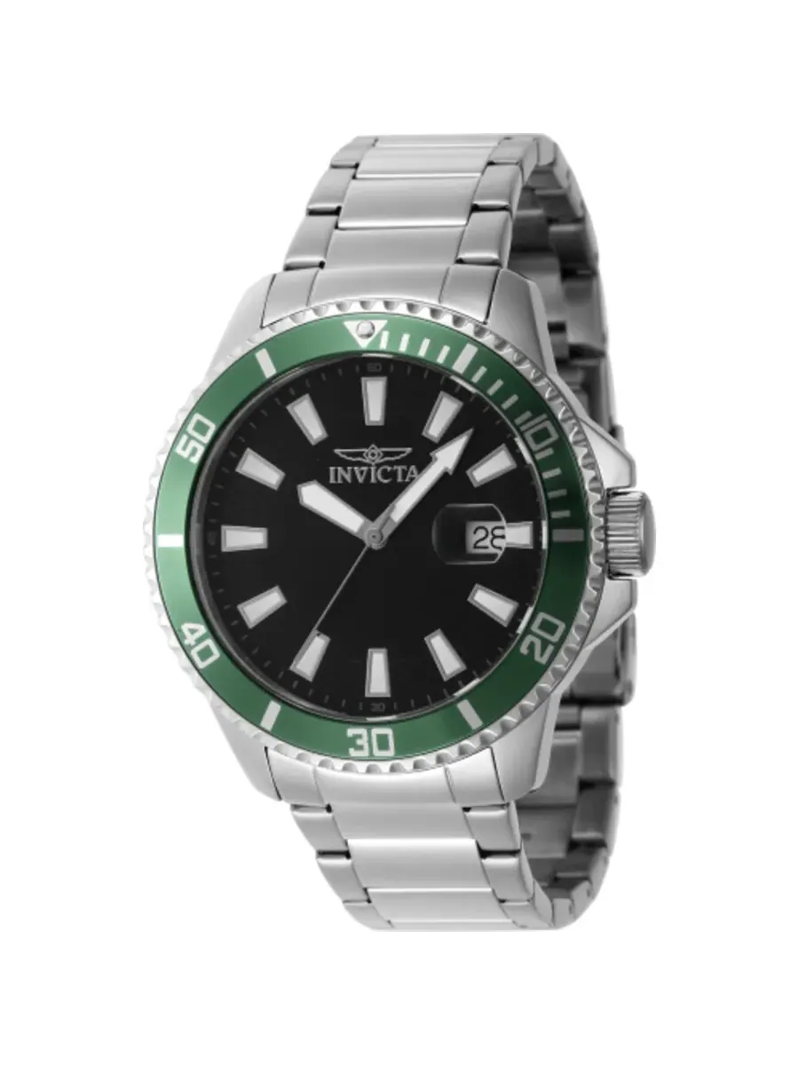 Мужские часы Invicta Pro Diver Quartz с черным циферблатом 46075 — изображение 1 из 1, оттенок серебристый-зеленый