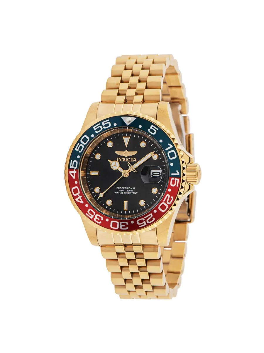 Часы для мужчин Invicta Pro Diver Quartz с черным циферблатом и безелем Pepsi 36041 — изображение 1 из 2, оттенок золотистый