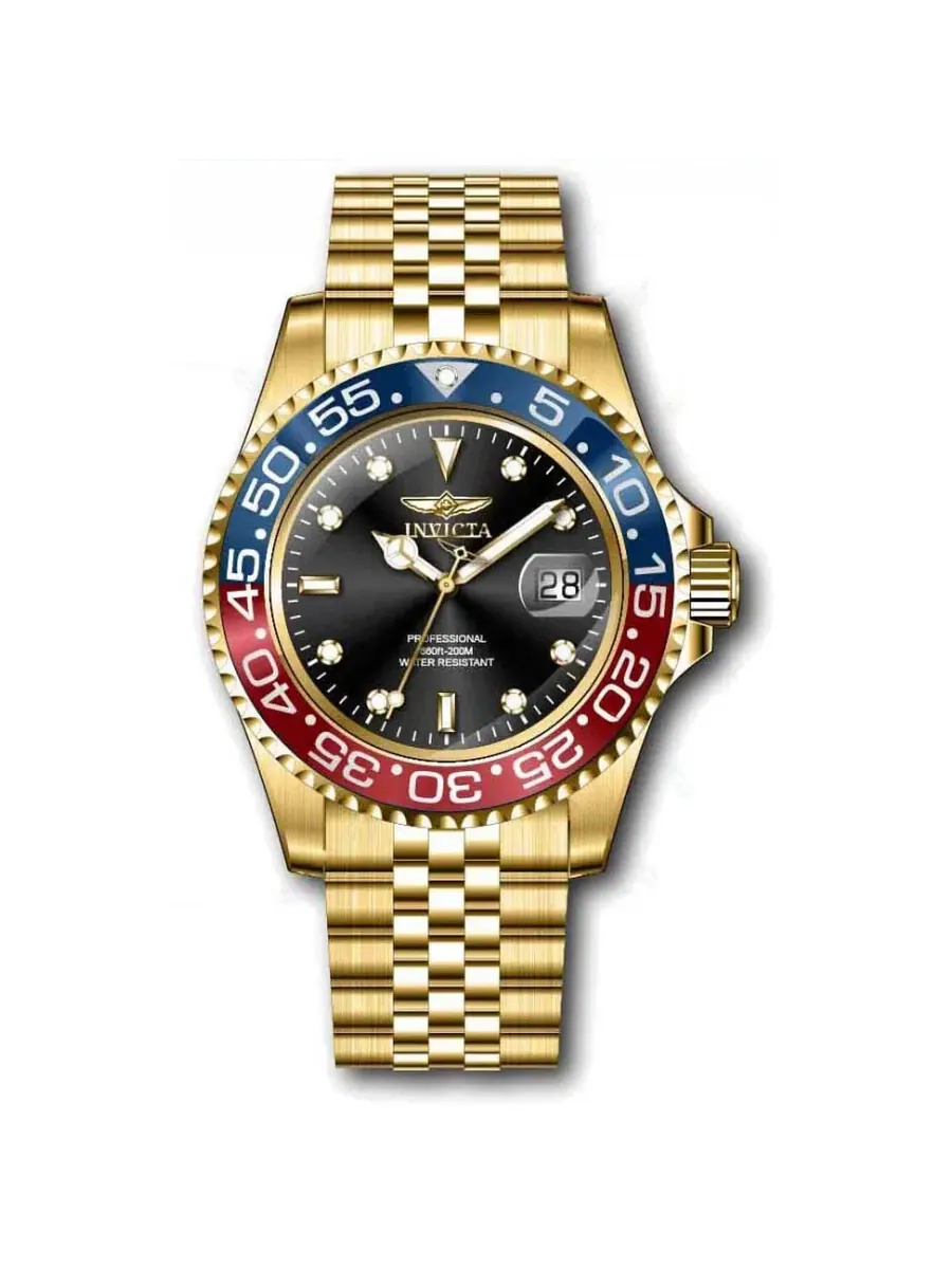 Часы для мужчин Invicta Pro Diver Quartz с черным циферблатом и безелем Pepsi 36041 — изображение 2 из 2, оттенок золотистый