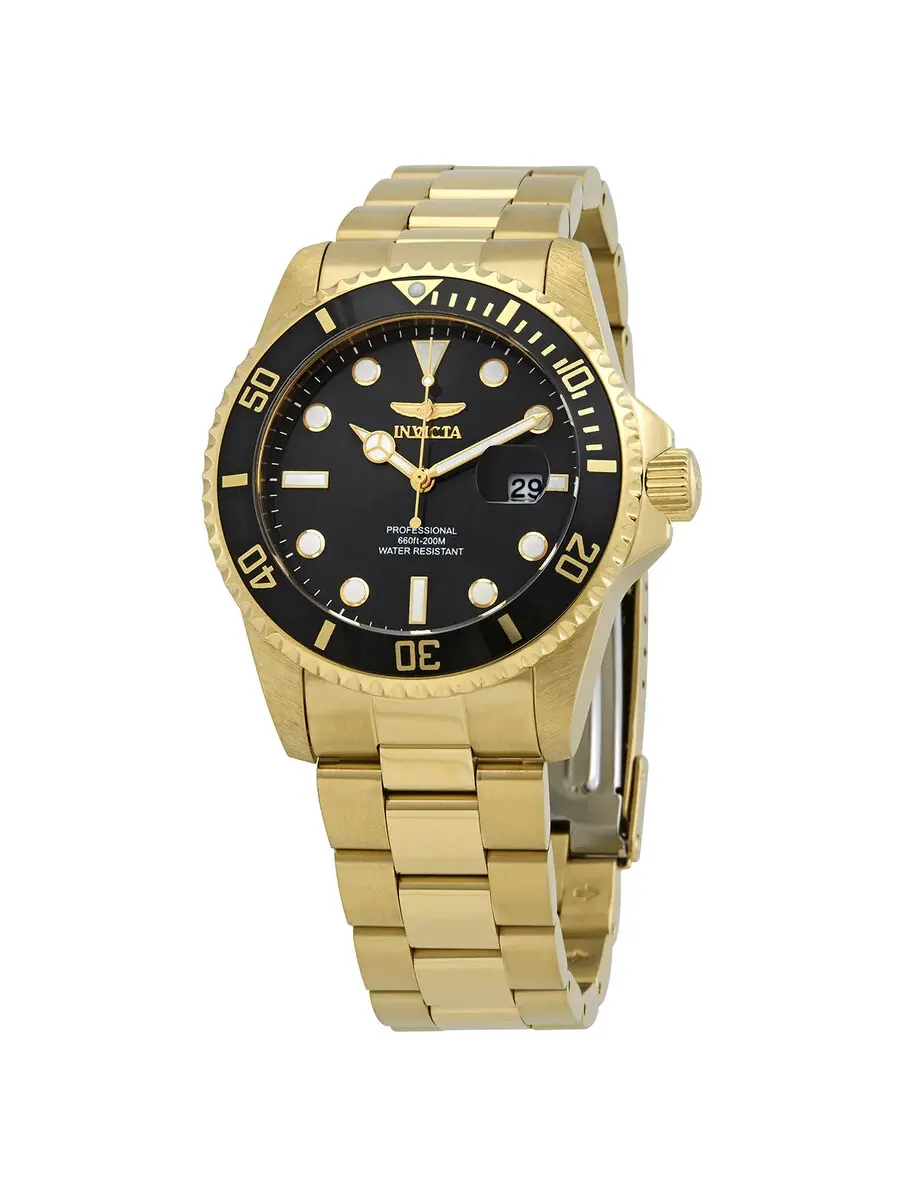 Часы Invicta Pro Diver Quartz с черным циферблатом и желтым золотым оттенком для мужчин, модель — изображение 1 из 3