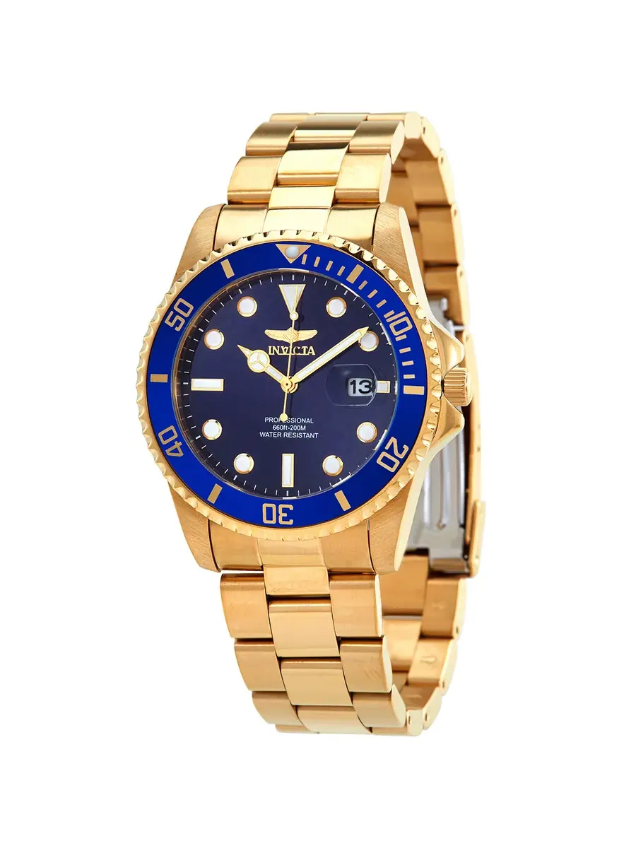 Мужские часы Invicta Pro Diver Quartz с синим циферблатом 33270 — изображение 1 из 3, оттенок желтый золотистый