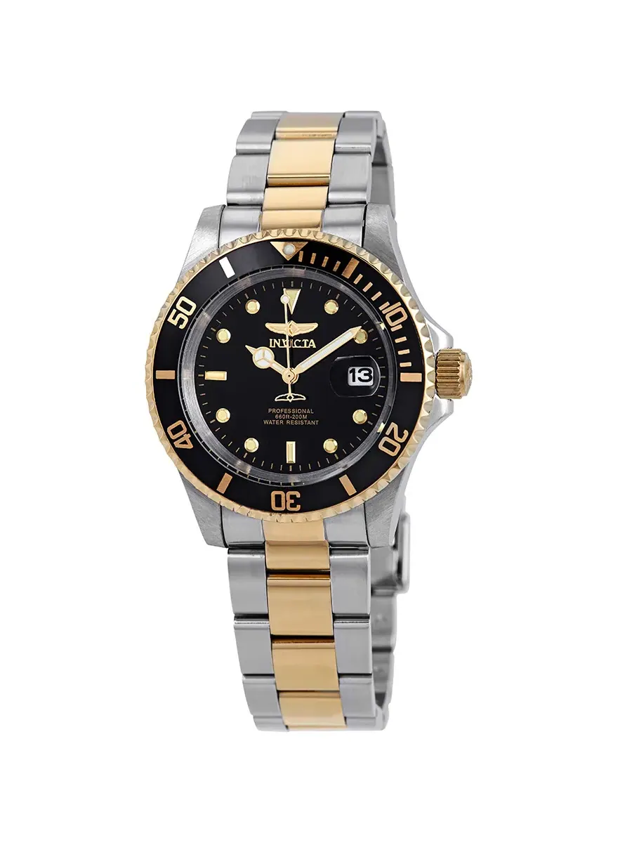 Часы Invicta Pro Diver двухцветные с черным циферблатом для мужчин 26973 — изображение 1 из 3, оттенок золотистый