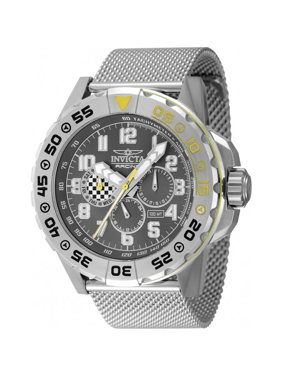 Часы Invicta Racing Quartz с черным циферблатом для мужчин и женщин 47214 — изображение 1 из 3, оттенок желтый серебристый