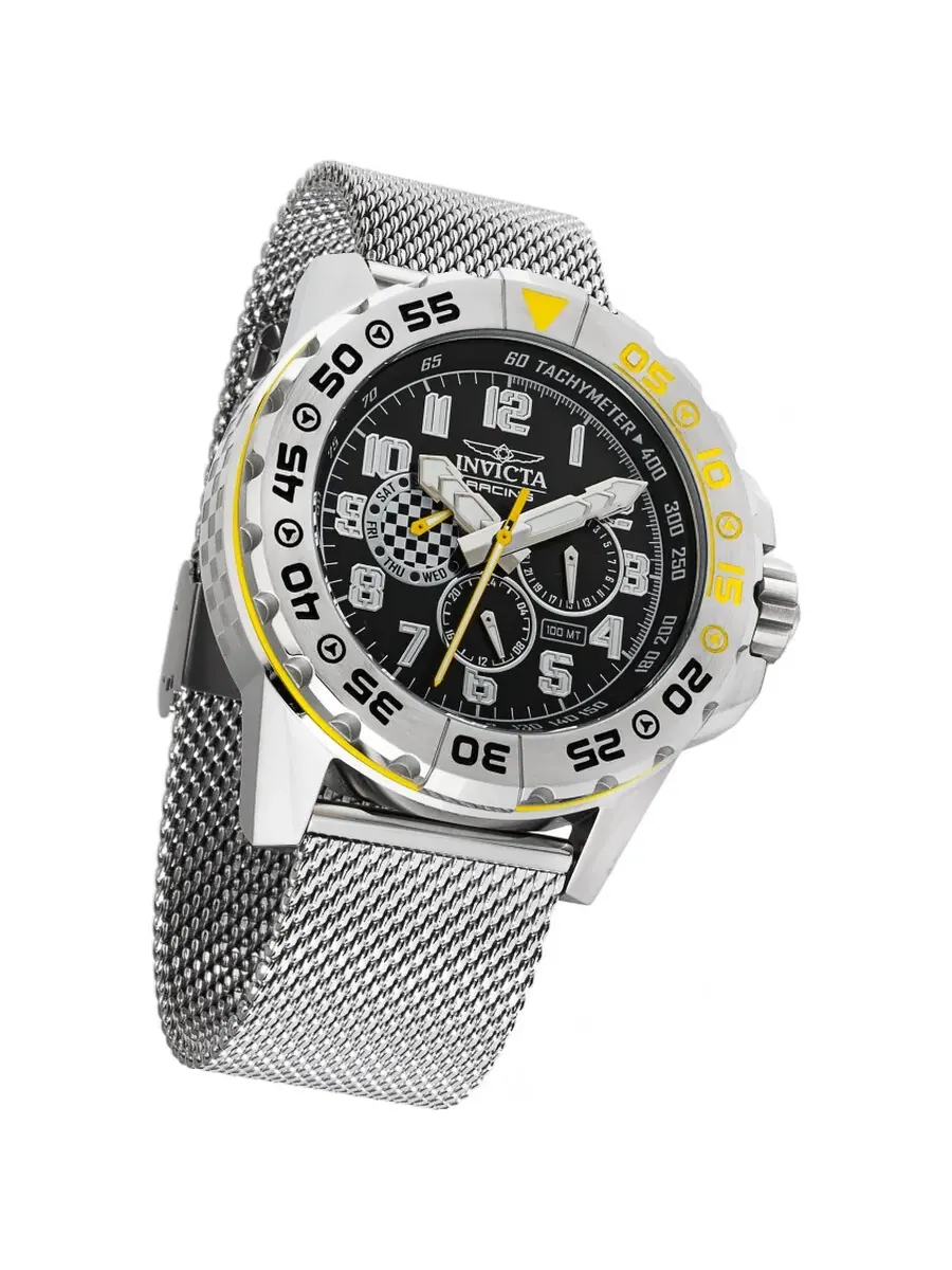 Часы Invicta Racing Quartz с черным циферблатом для мужчин и женщин 47214 — изображение 2 из 3, оттенок желтый серебристый