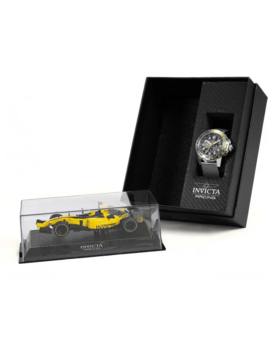 Часы Invicta Racing Quartz с черным циферблатом для мужчин и женщин 47214 — изображение 3 из 3, оттенок желтый серебристый