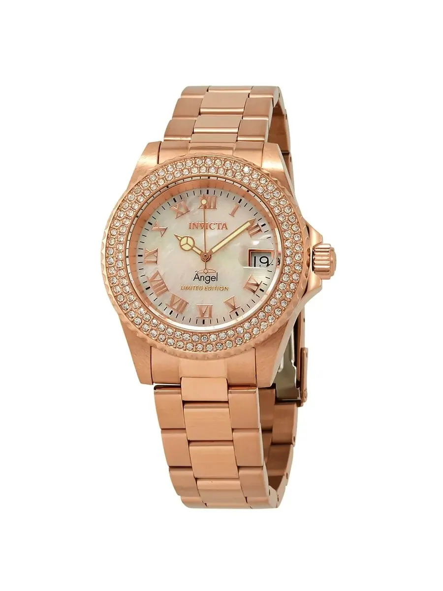 Женские часы Invicta Angel Crystal с белым перламутровым циферблатом 24615 — изображение 1 из 3, оттенок розовый золотистый