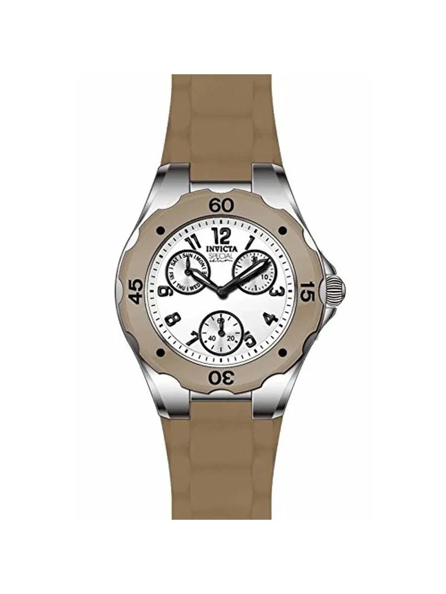 Женские часы Invicta Angel с многофункциональным белым циферблатом и коричневым силиконовым — изображение 1 из 1