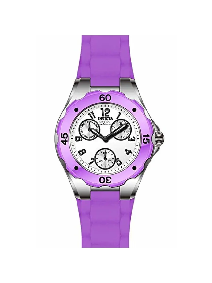 Женские многофункциональные часы Invicta Angel с белым циферблатом и фиолетовым силиконовым — изображение 1 из 1