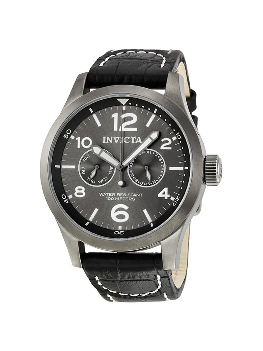 Мужские часы Invicta Specialty Military Grey Dial Black Leather 10492 — изображение 1 из 4, оттенок серебристый