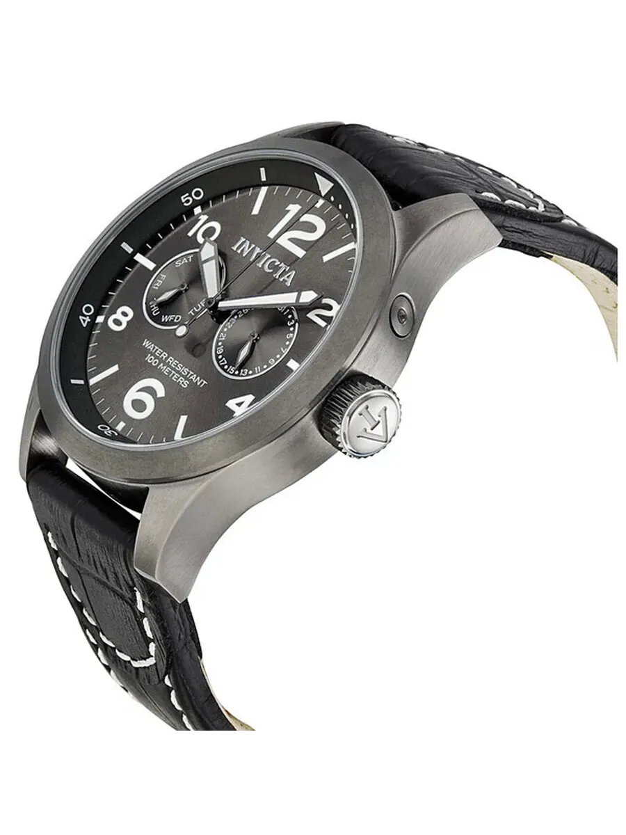 Мужские часы Invicta Specialty Military Grey Dial Black Leather 10492 — изображение 2 из 4, оттенок серебристый