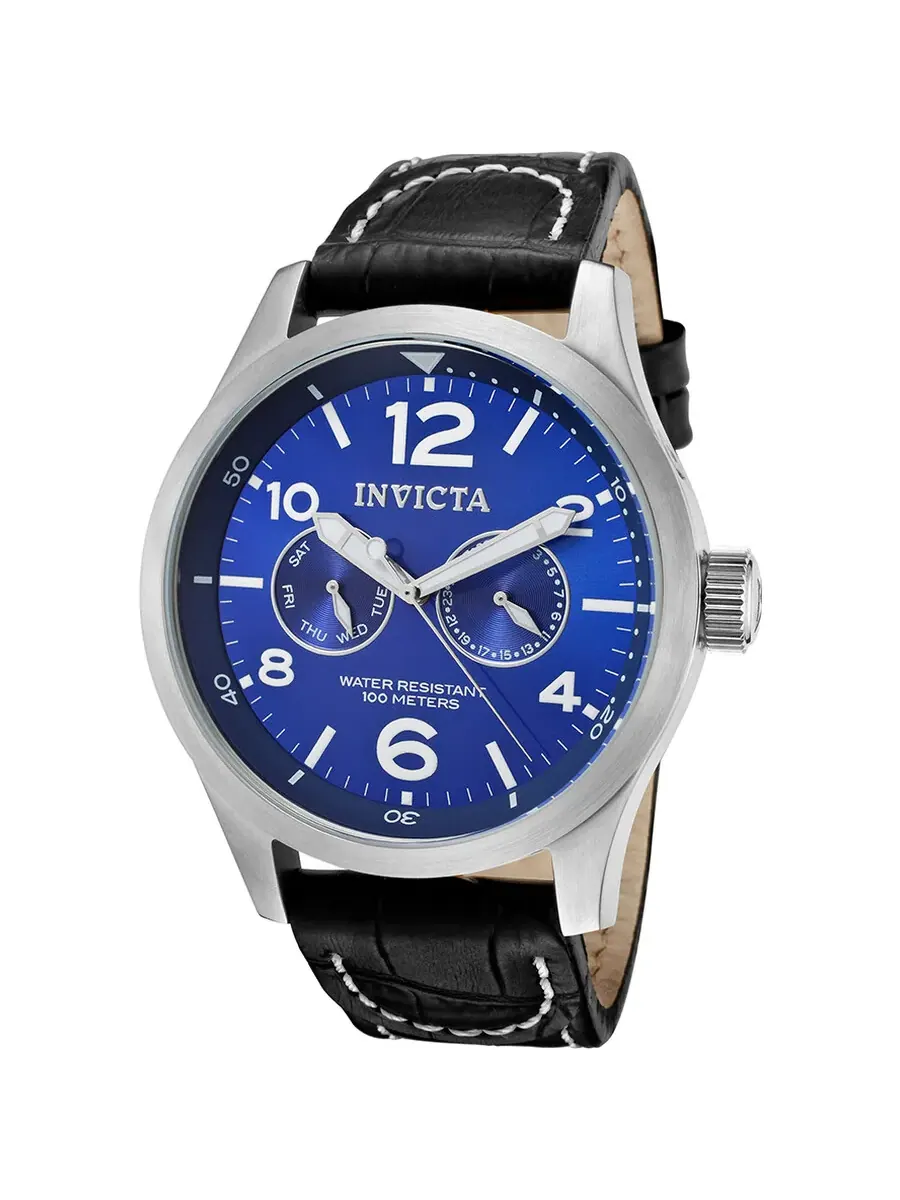 Мужские часы Invicta Specialty Military с многофункциональным синим циферблатом и черным кожаным — изображение 1 из 4