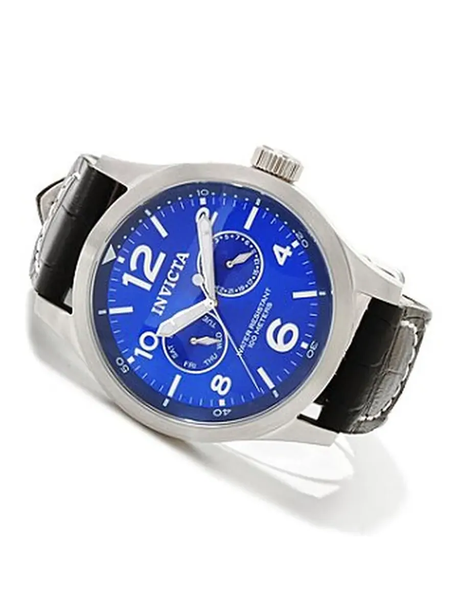 Мужские часы Invicta Specialty Military с многофункциональным синим циферблатом и черным кожаным — изображение 2 из 4