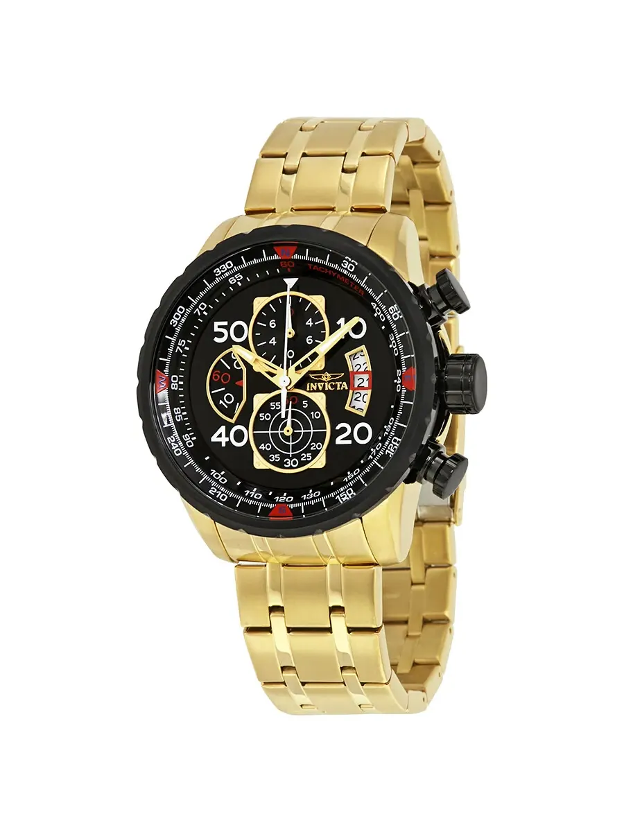 Мужские часы Invicta Aviator Chronograph с черным циферблатом и позолоченным корпусом 17206 — изображение 1 из 3