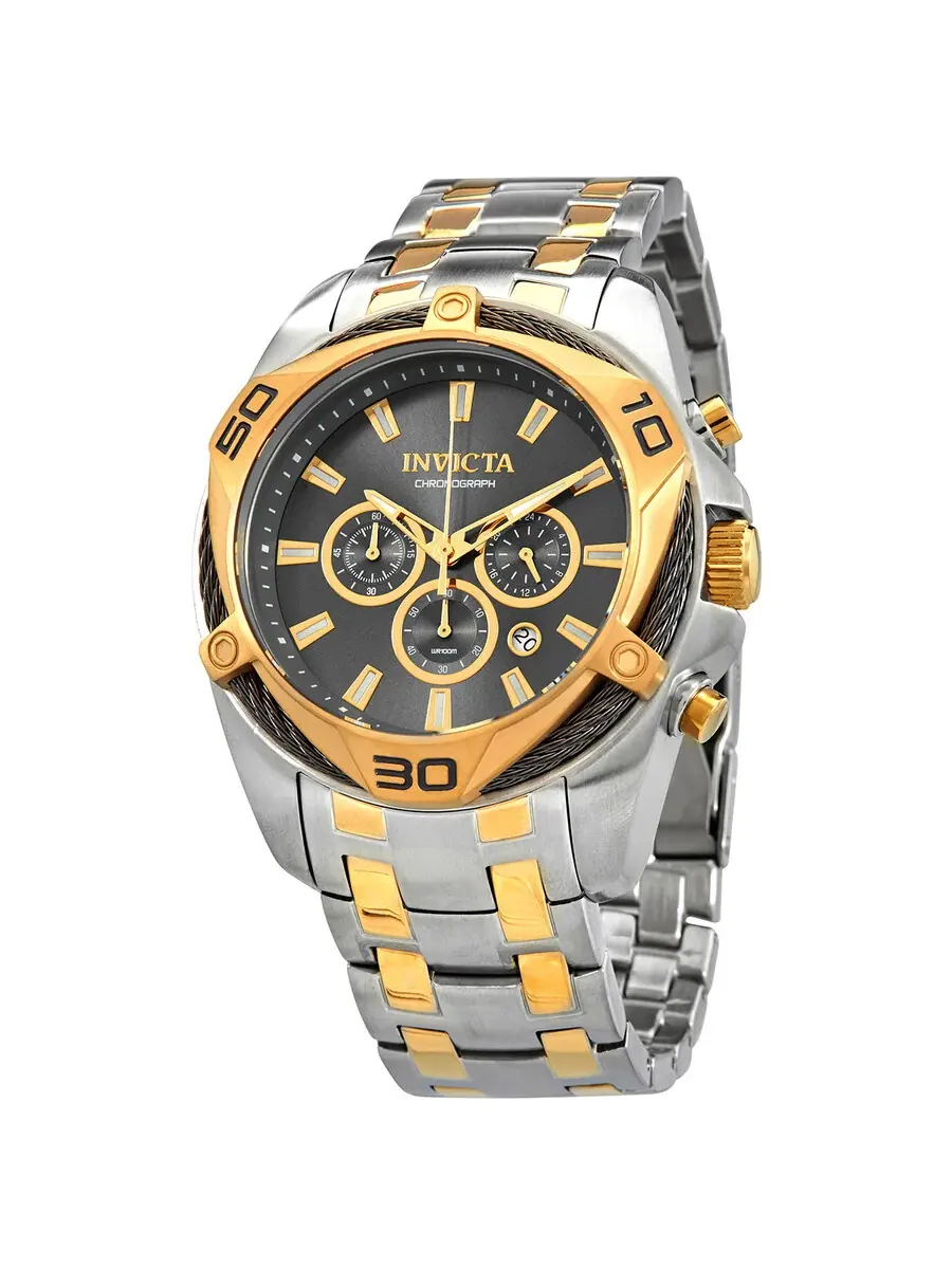 Мужские кварцевые часы Invicta Bolt Chronograph с серым циферблатом, модель 34127 — изображение 1 из 3, оттенок золотистый