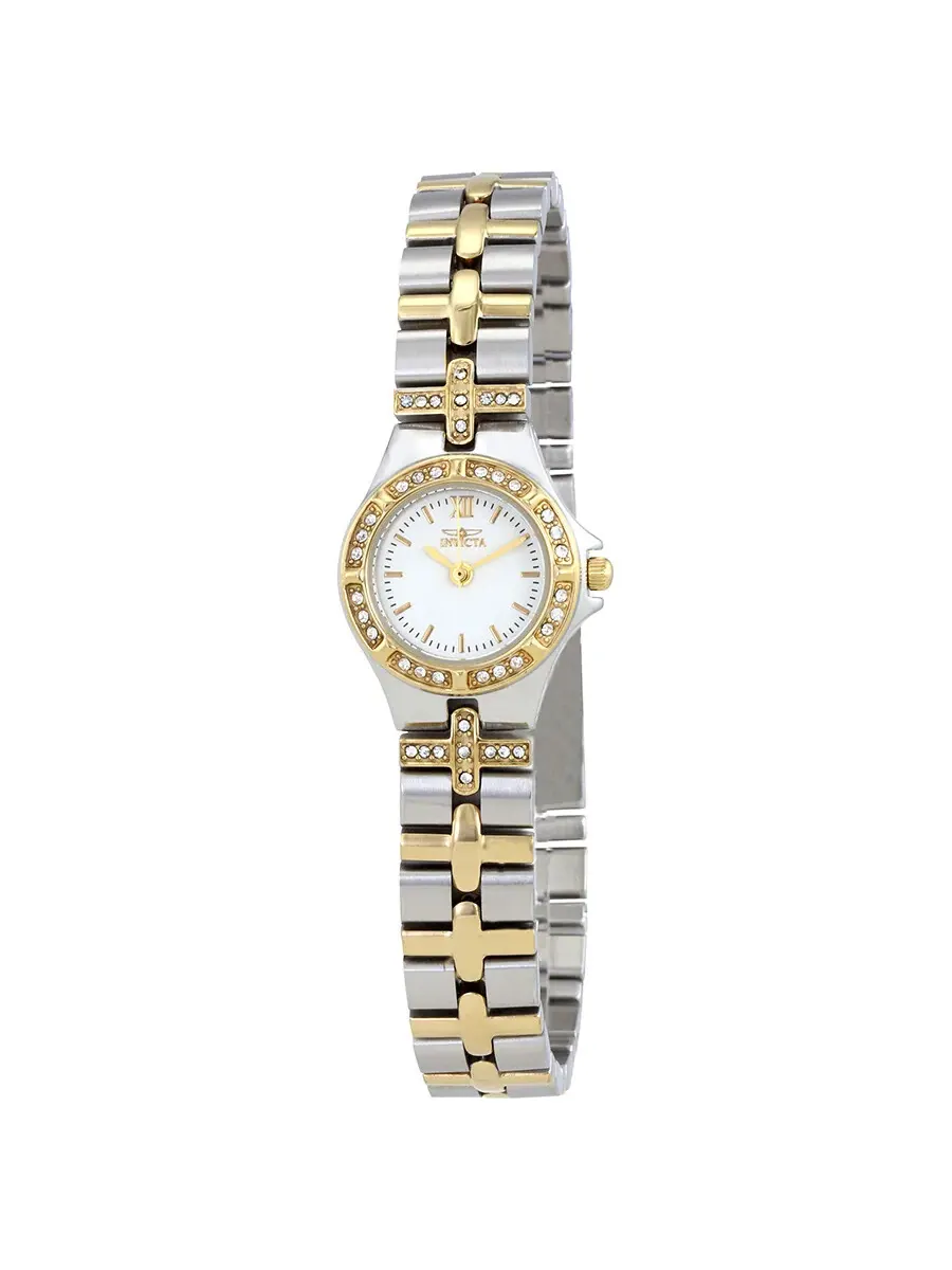 Женские часы Invicta Wildflower с белым циферблатом и двухцветным корпусом 0133 — изображение 1 из 3, оттенок золотистый