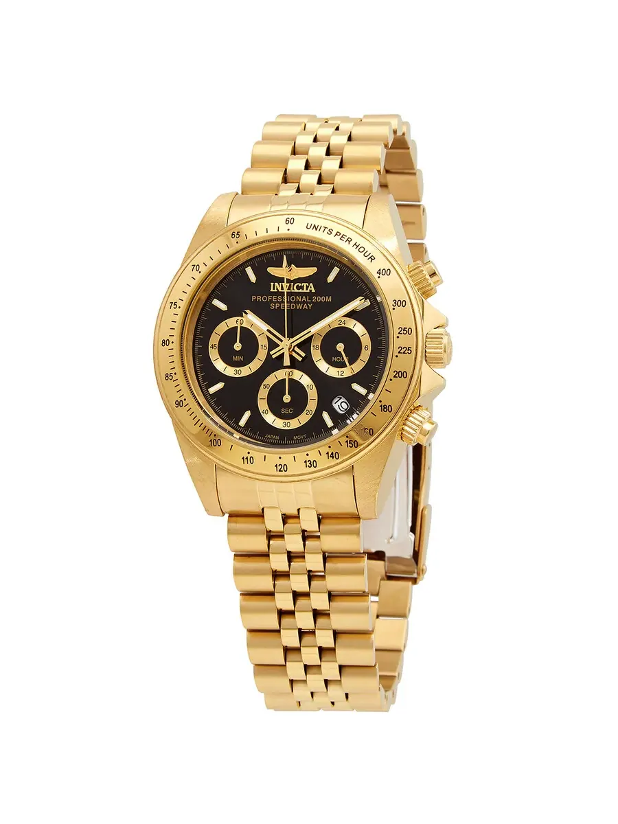 Мужские часы Invicta Speedway Chronograph Quartz с черным циферблатом 31001 — изображение 1 из 3, оттенок желтый золотистый