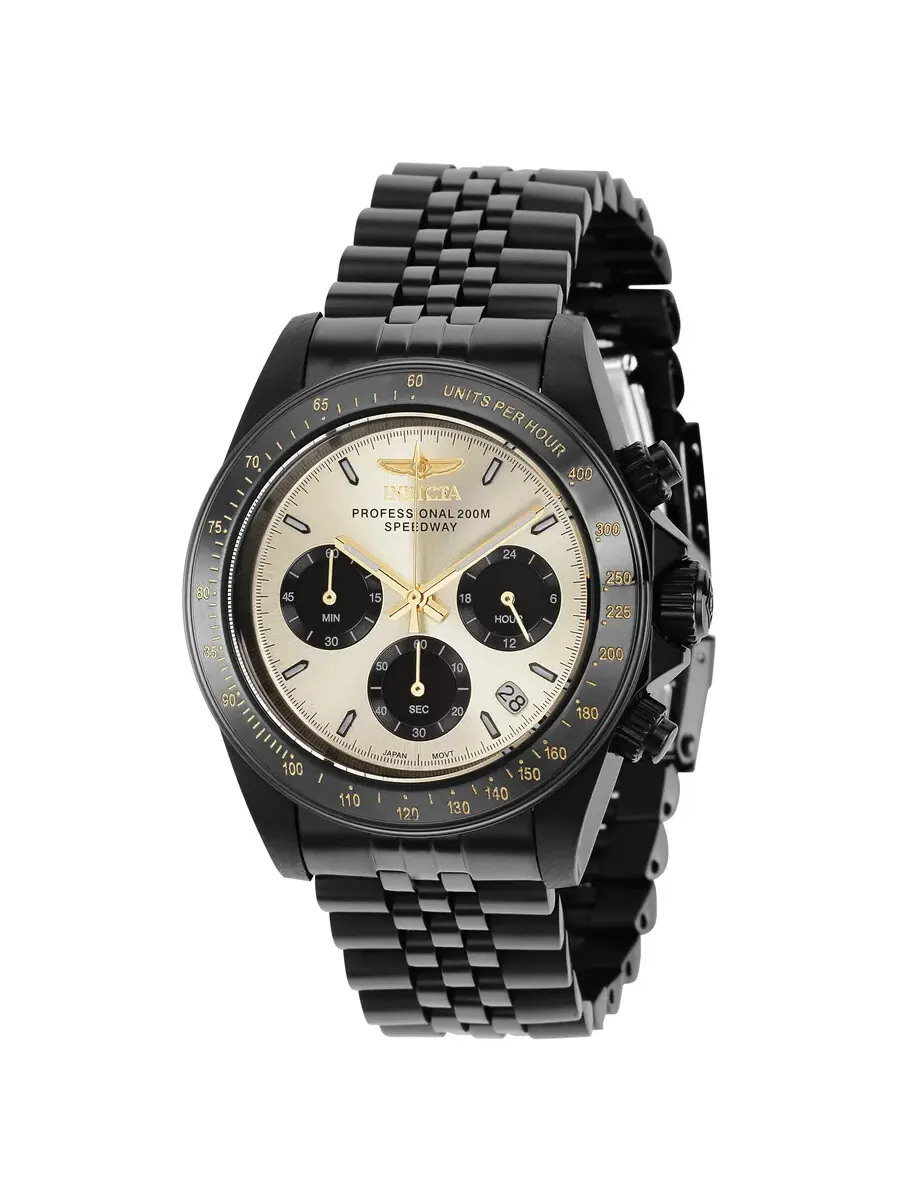 Мужские часы Invicta Speedway Chronograph Quartz с светло-золотым циферблатом, модель 36738 — черный