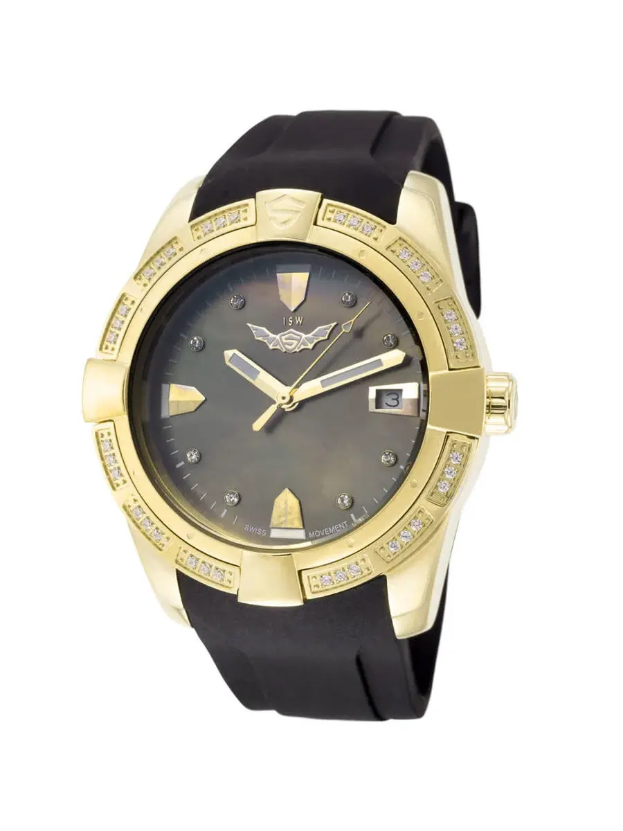 Женские часы ISW Classic Quartz с черным циферблатом и бриллиантами ISW-1008-13 — изображение 1 из 1