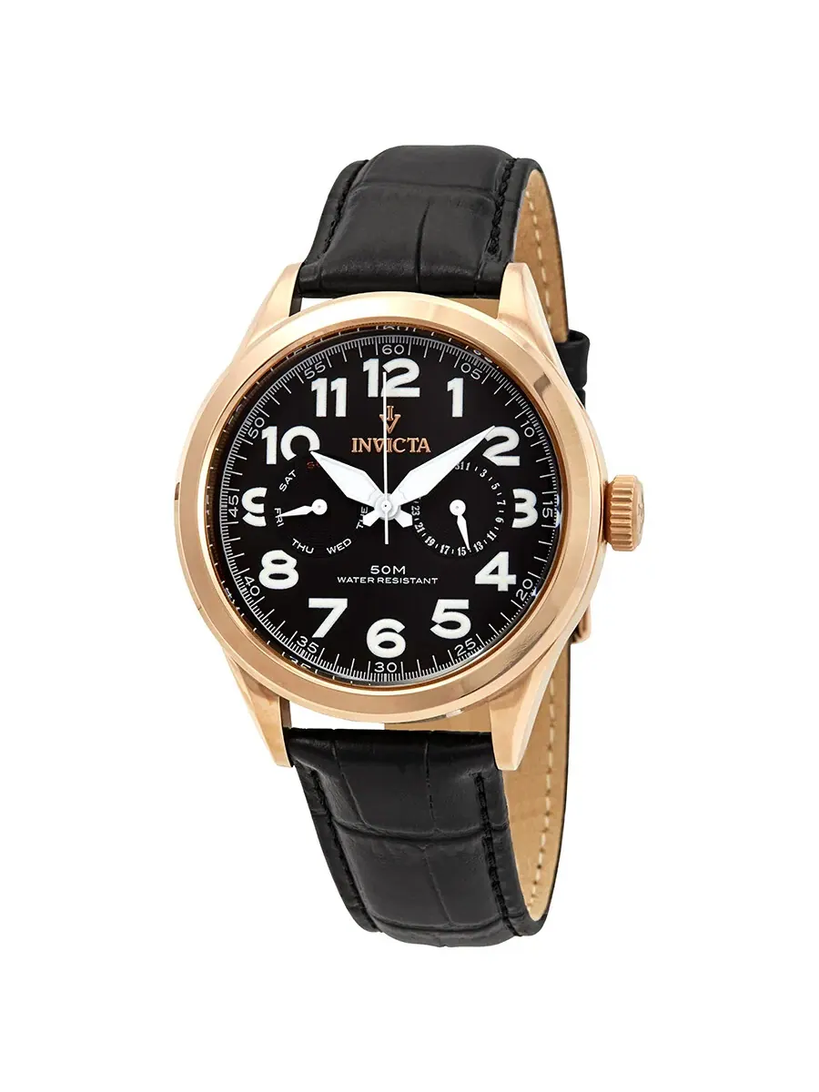 Мужские часы Invicta Vintage с черным циферблатом и черным кожаным ремешком 11742 — изображение 1 из 3