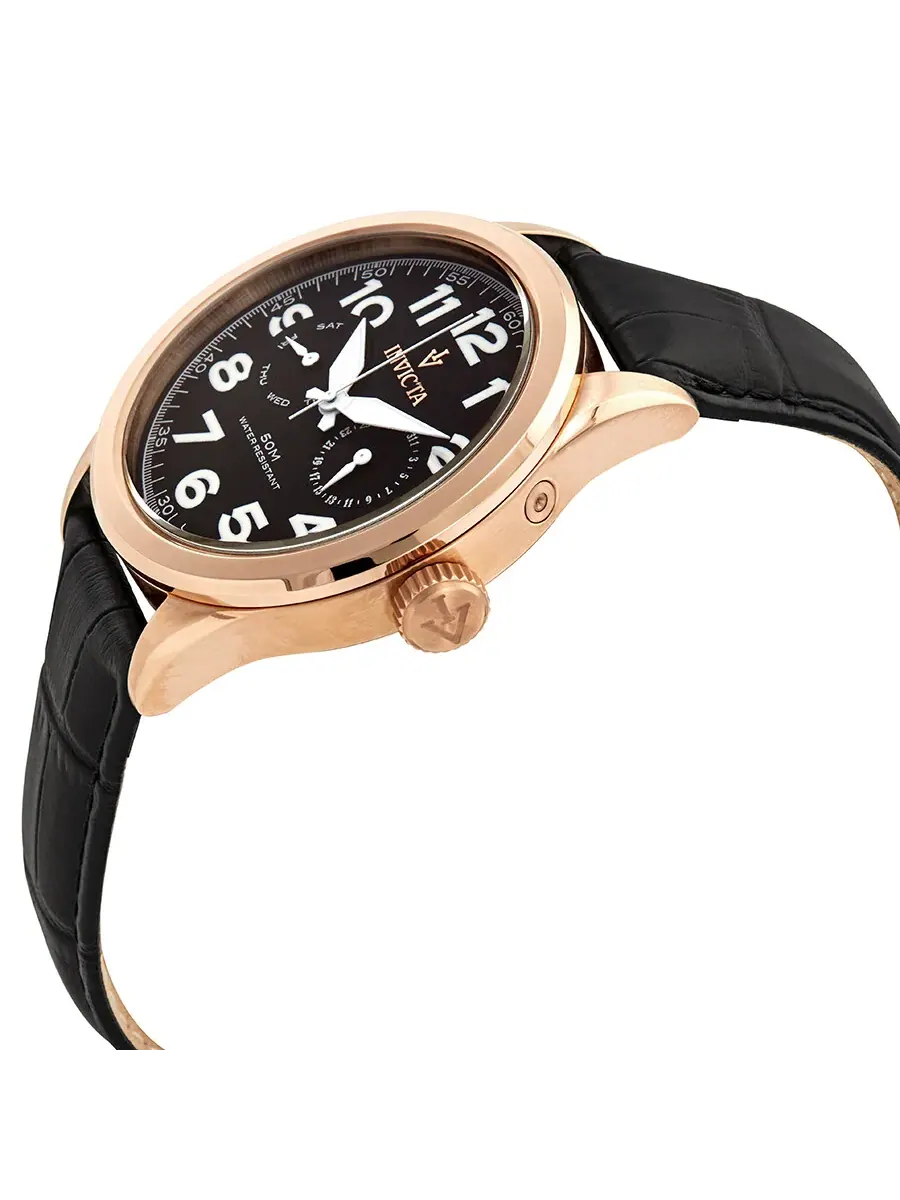Мужские часы Invicta Vintage с черным циферблатом и черным кожаным ремешком 11742 — изображение 2 из 3