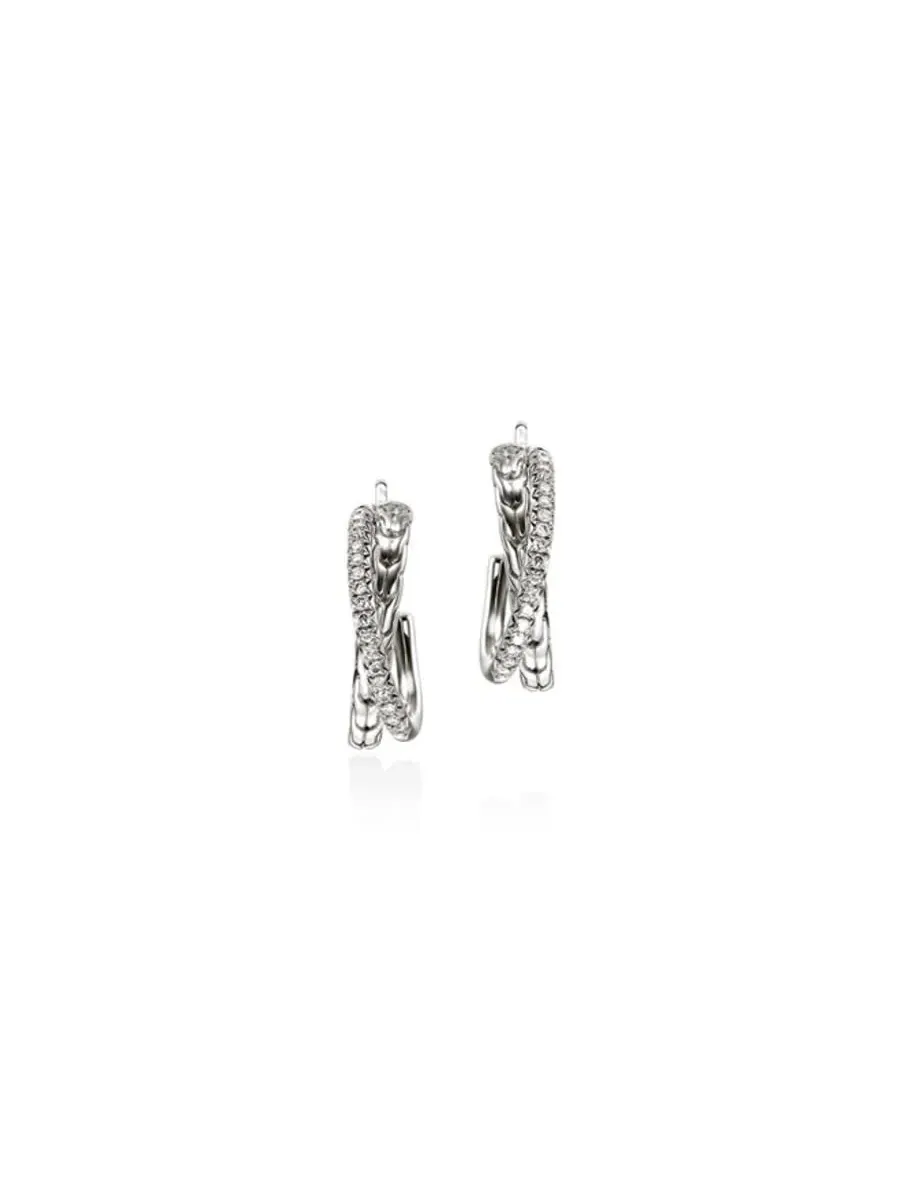 Серьга John Hardy Essential Pavé Crossover, серебро 925 пробы, бриллианты, 20,5 мм - EBP987142DI