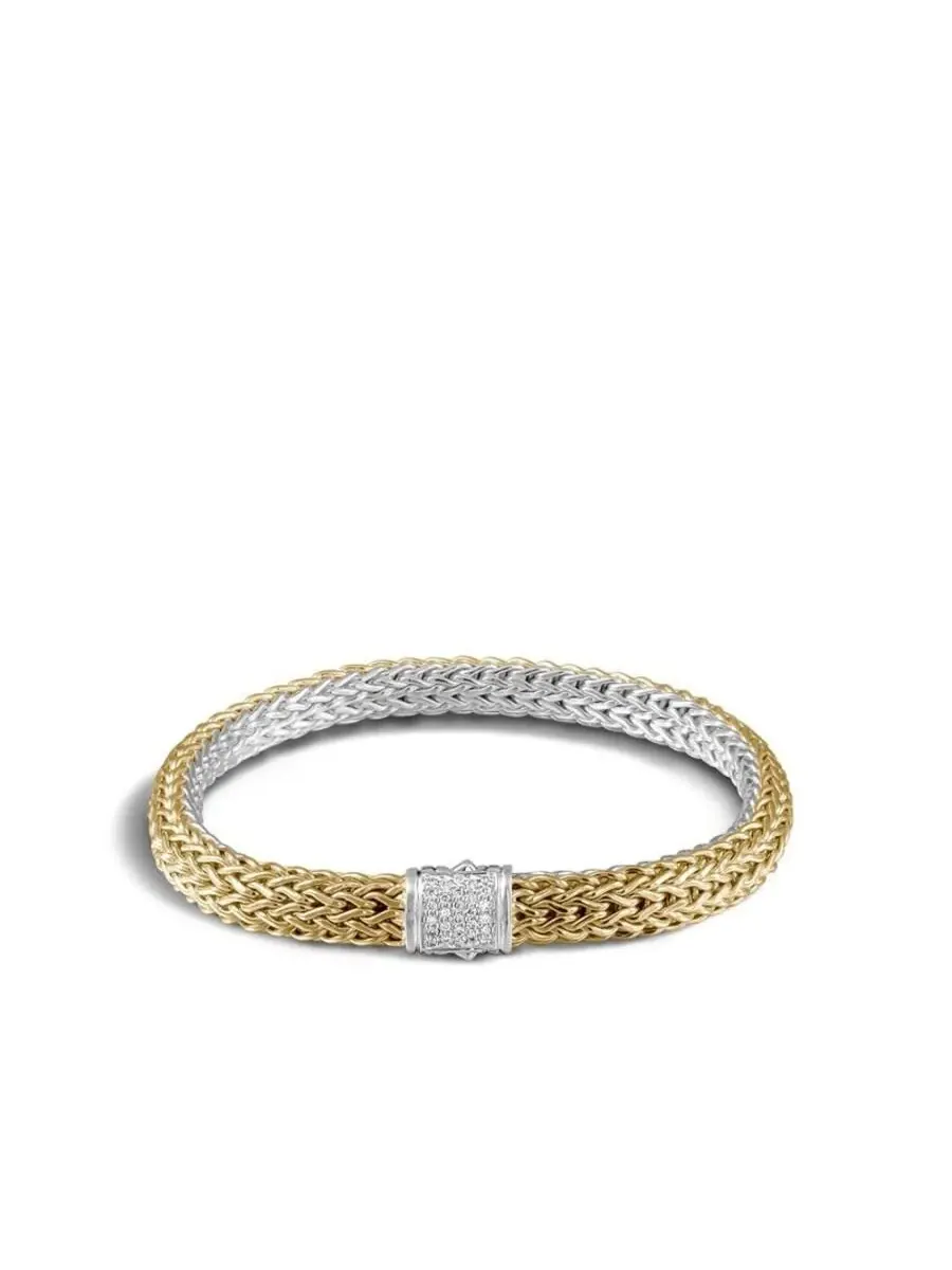 Браслет John Hardy из серебра и желтого золота, с тонкой цепочкой, двусторонний, с бриллиантами