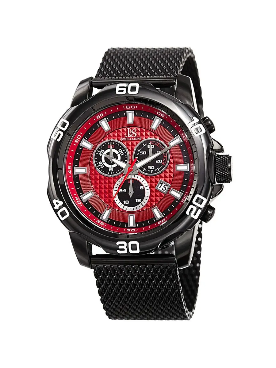 Мужские часы Joshua and Sons Chronograph Quartz с красным циферблатом JX123BKRD