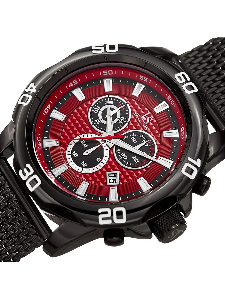 Мужские часы Joshua and Sons Chronograph Quartz с красным циферблатом JX123BKRD — изображение 2 из 4, оттенок черный