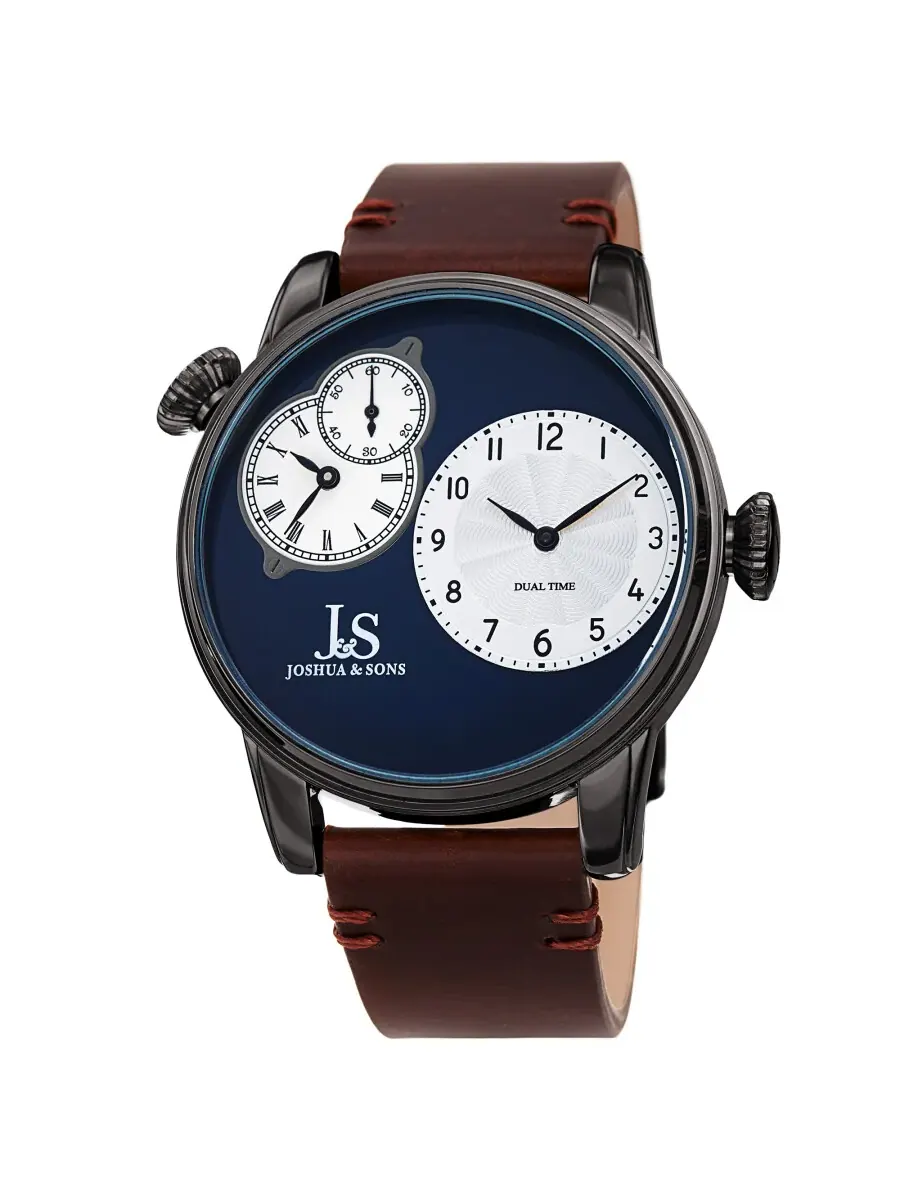 Мужские часы Joshua and Sons Dual Time с кварцевым механизмом и синим циферблатом JX142GNBR