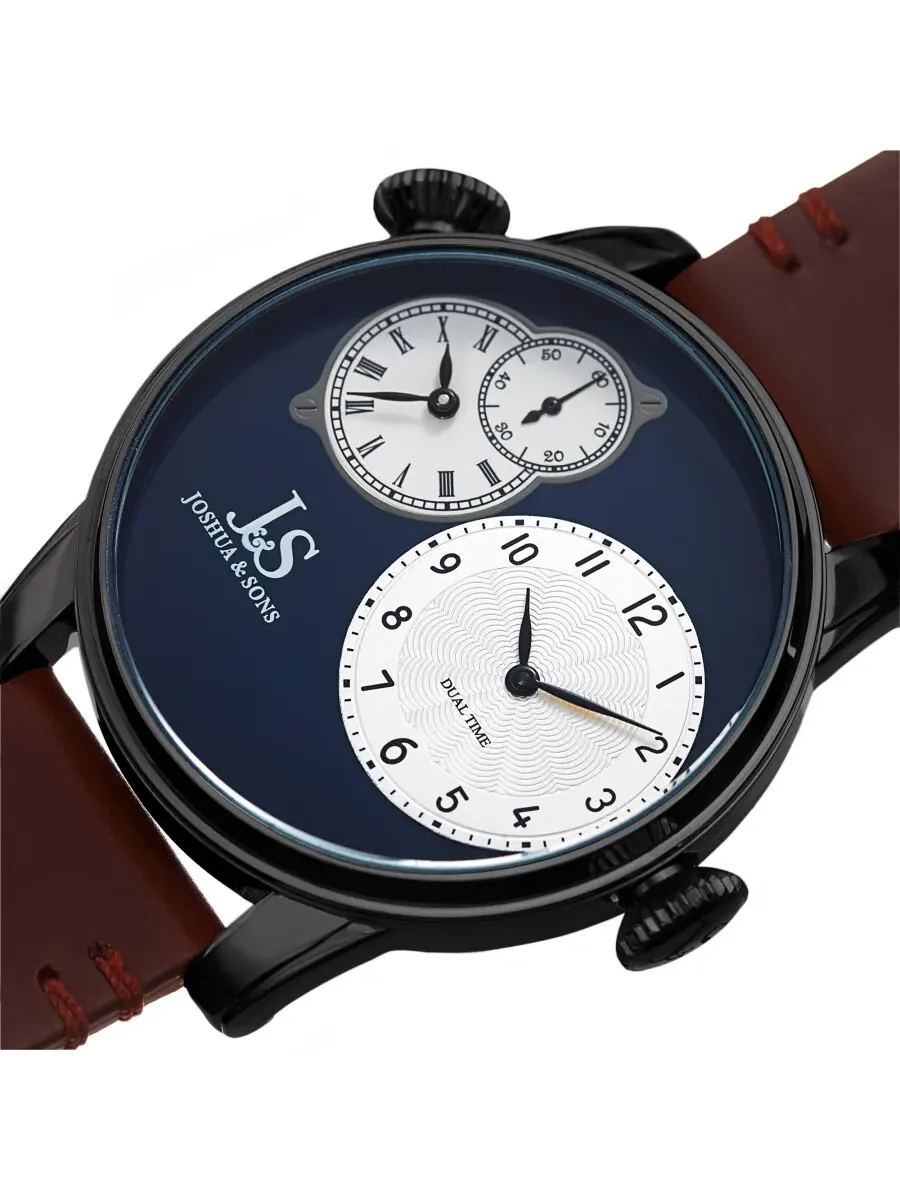 Мужские часы Joshua and Sons Dual Time с кварцевым механизмом и синим циферблатом JX142GNBR — изображение 2 из 4
