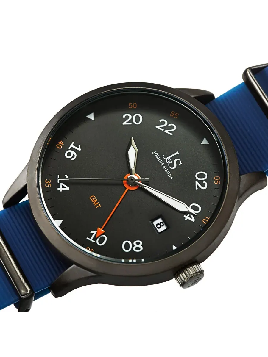 Мужские часы Joshua and Sons GMT с серым циферблатом JX147GNBU — изображение 2 из 4, оттенок черный