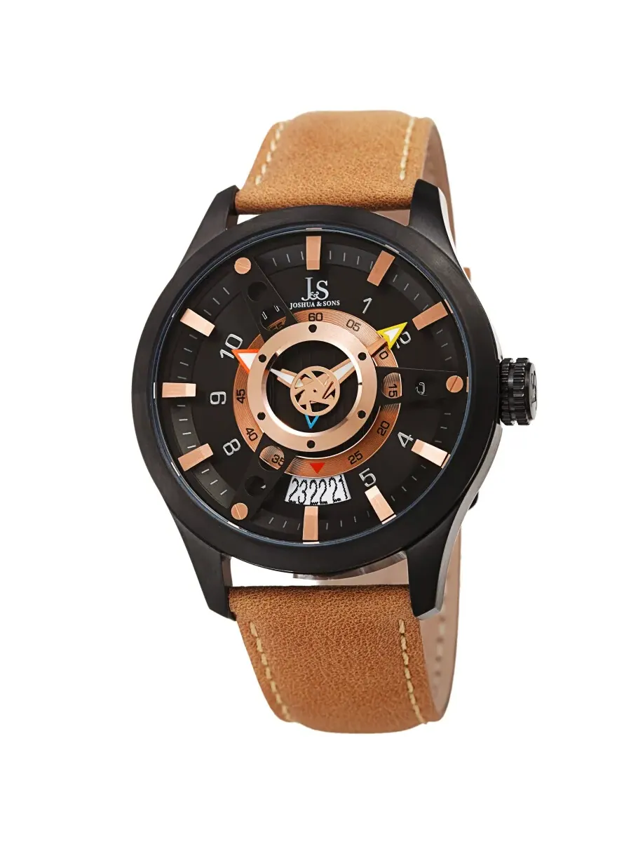 Женские часы Joshua and Sons с кварцевым механизмом и черным циферблатом JX150TN