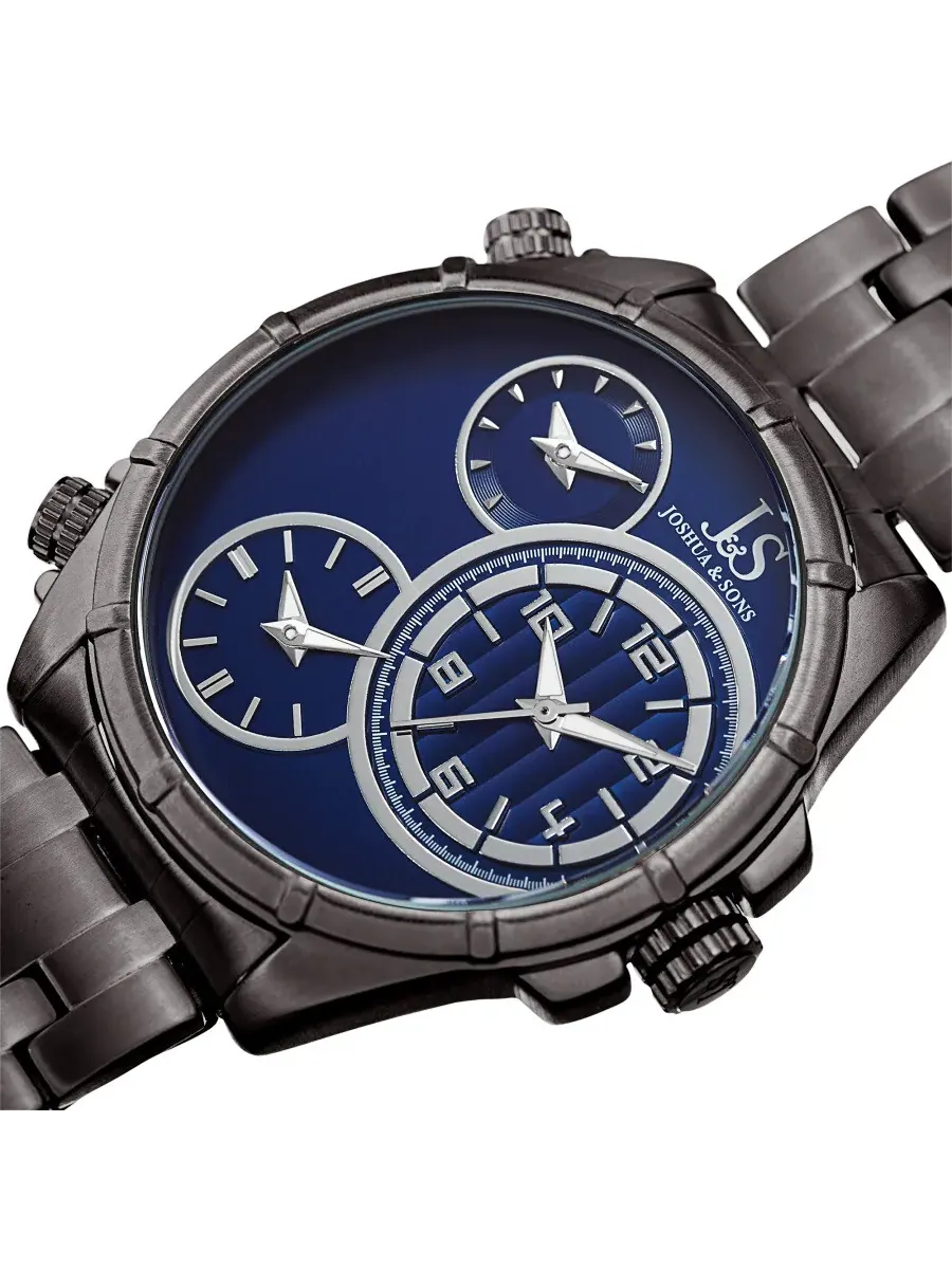 Мужские часы Joshua and Sons Quartz Blue с тройным часовым поясом JX128GNBU — изображение 2 из 4, оттенок серебристый