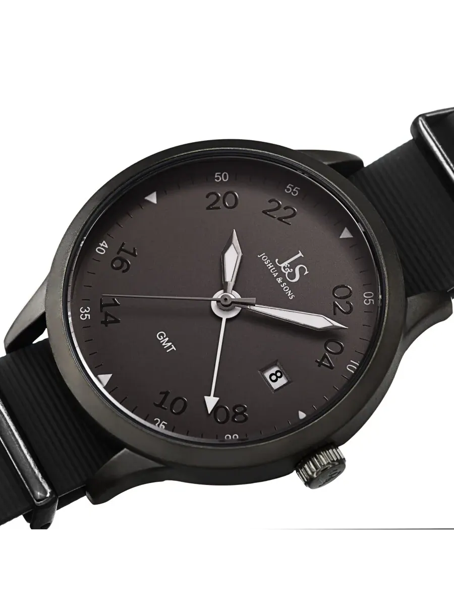Мужские часы Joshua and Sons Quartz GMT с серым циферблатом JX147BK — изображение 2 из 4, оттенок черный