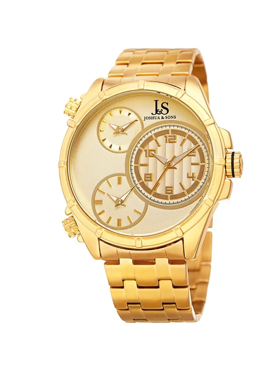 Мужские часы Joshua and Sons Quartz Gold (Triple Time) с циферблатом JX128YG