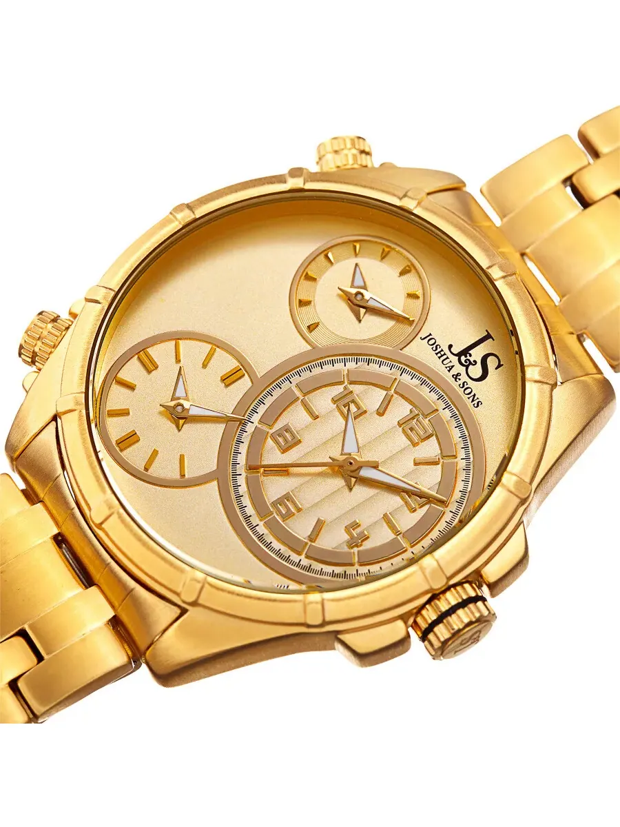 Мужские часы Joshua and Sons Quartz Gold (Triple Time) с циферблатом JX128YG — изображение 2 из 4, оттенок желтый золотистый